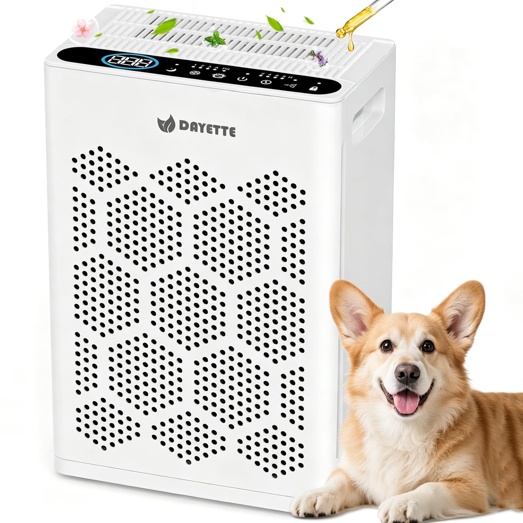 DAYETTE Air Purifiers for Bedroom Home, HEPA H14 Filter for Large Room up to 2400ft², Pet Air Purifier with Fragrance Remove Dust Pet Hair Odor, Washable Filters, 22dB Quiet