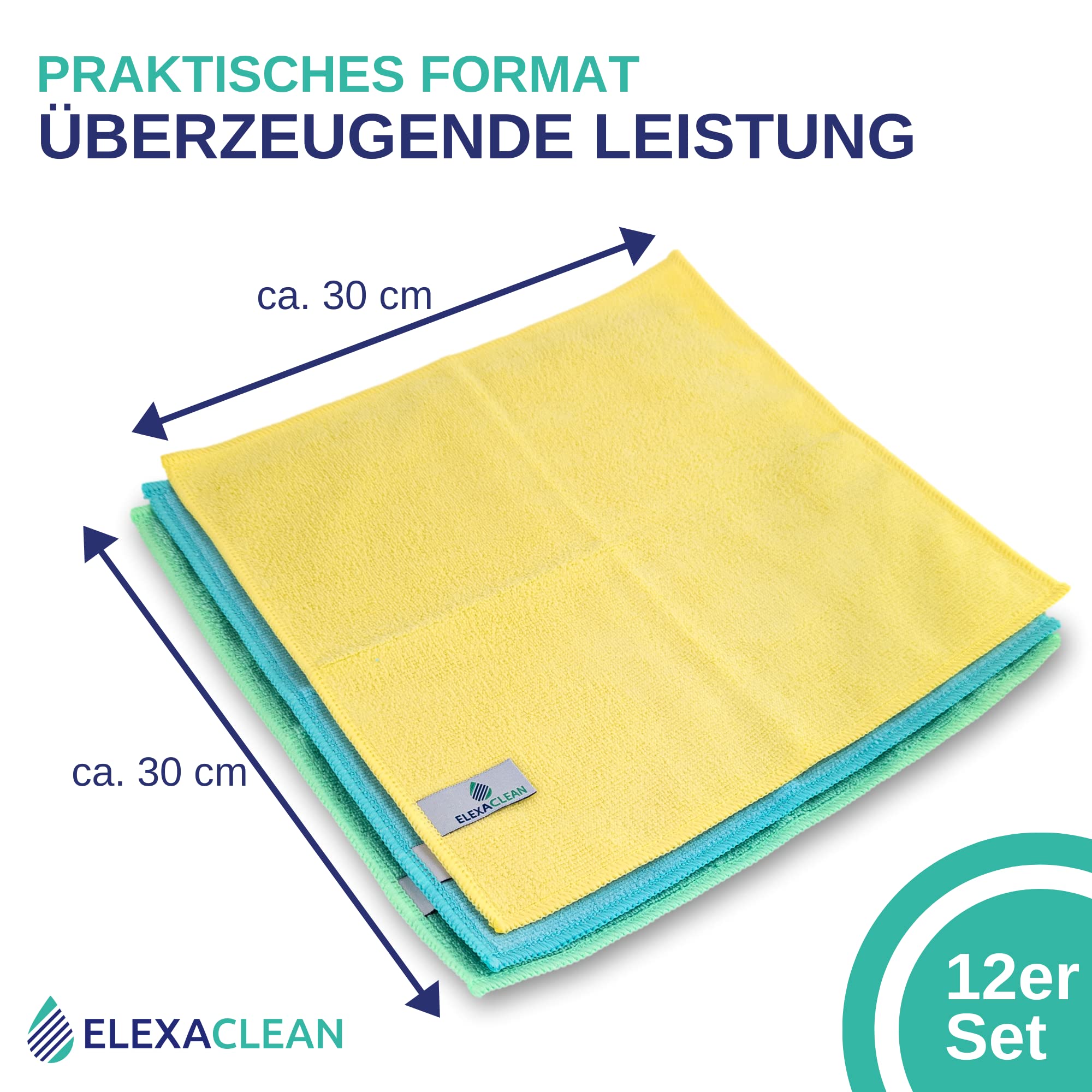 Torchons Microfibre ELEXACLEAN - Set De 2 (60x40 Cm) - Ultra Absorbants, Sans Traces - Pour Voiture, Vitres, Cuisine
