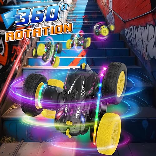 Miniatura 3 de Auto a control remoto con tira de luz lateral y faros, doble cara giratoria de 360 vueltas, juguetes todo terreno de 2.4 Ghz para edades de 4 a 6