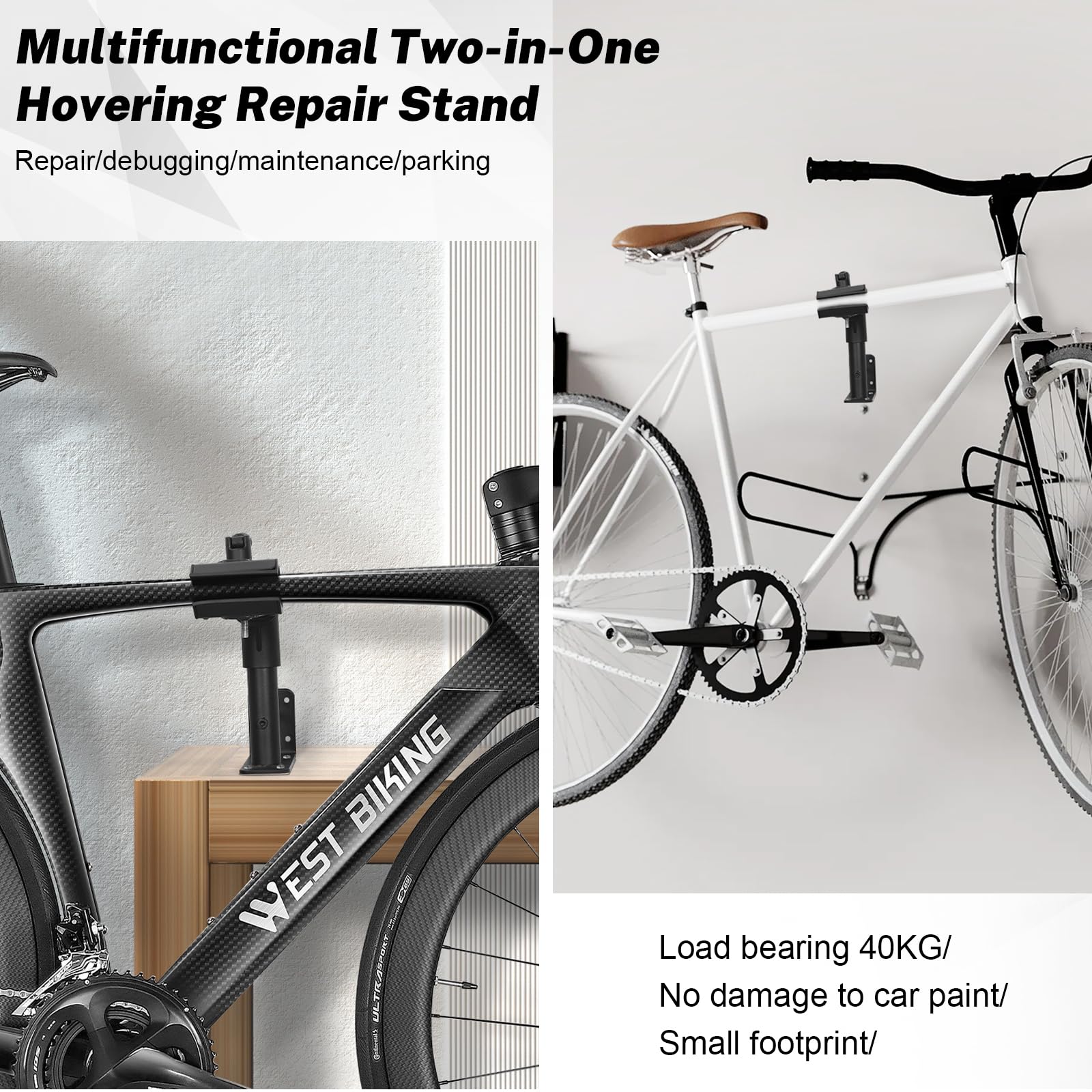JAOGAUS 2 en 1 Support de Réparation de Vélo, Réglable Supports de Réparation Vélo, Pied D'atelier Vélo, Rotatif à 360°, Capacité 40kg Pour VTT et Vélos de, Pour Entretien et Réparation Bicyclette