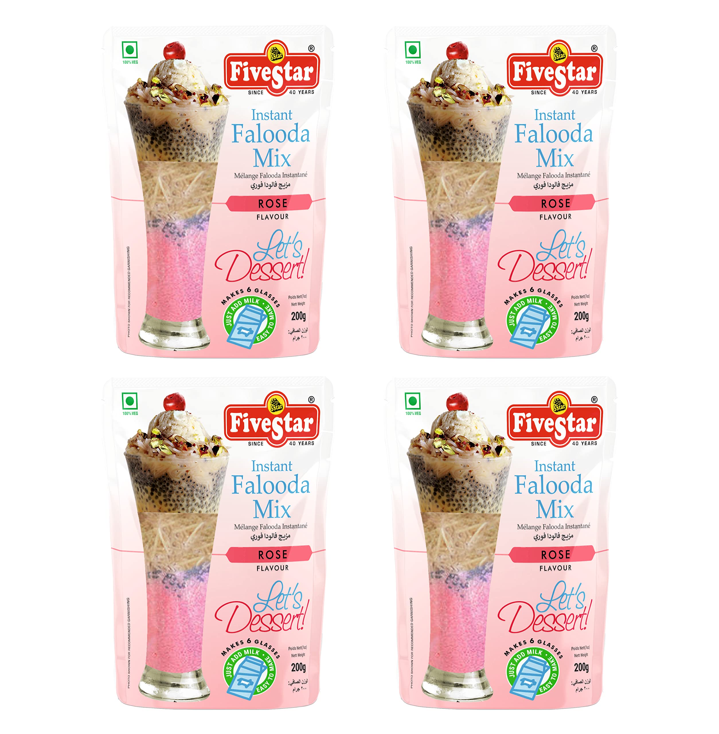 Five Star Falooda Mix Rose Flavour 200,g Pack of 4 for Children and Adults | Extra Creamy | Easy to Make | Ready to Eat (B09SV7BK4C) Amazon Price History, Amazon Price Tracker