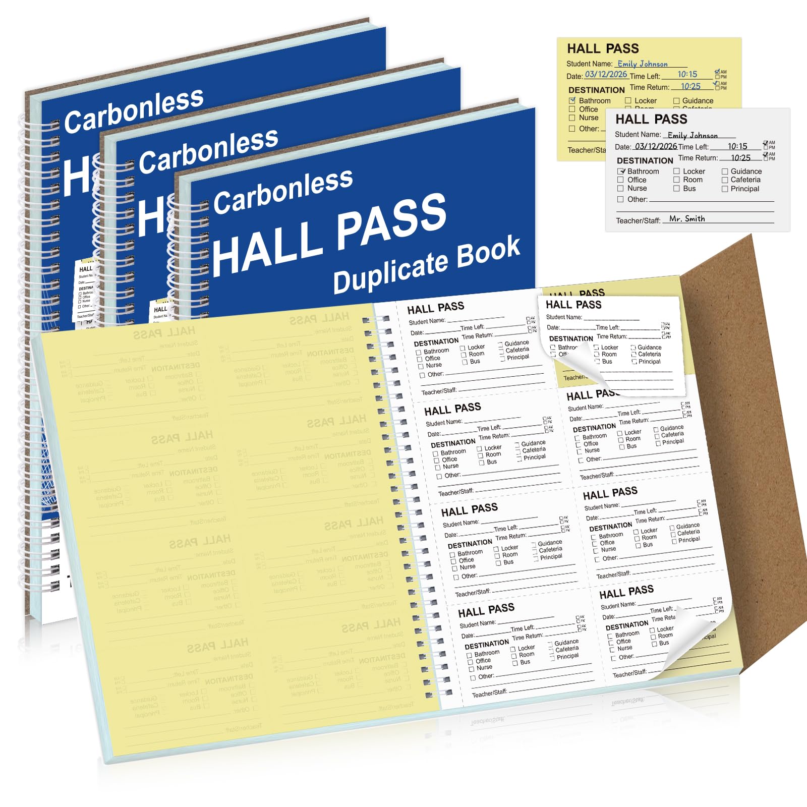 Lot de 400 feuilles de papier carbone avec doublons sans carbone à spirales pour laissez-passer scolaire (4)