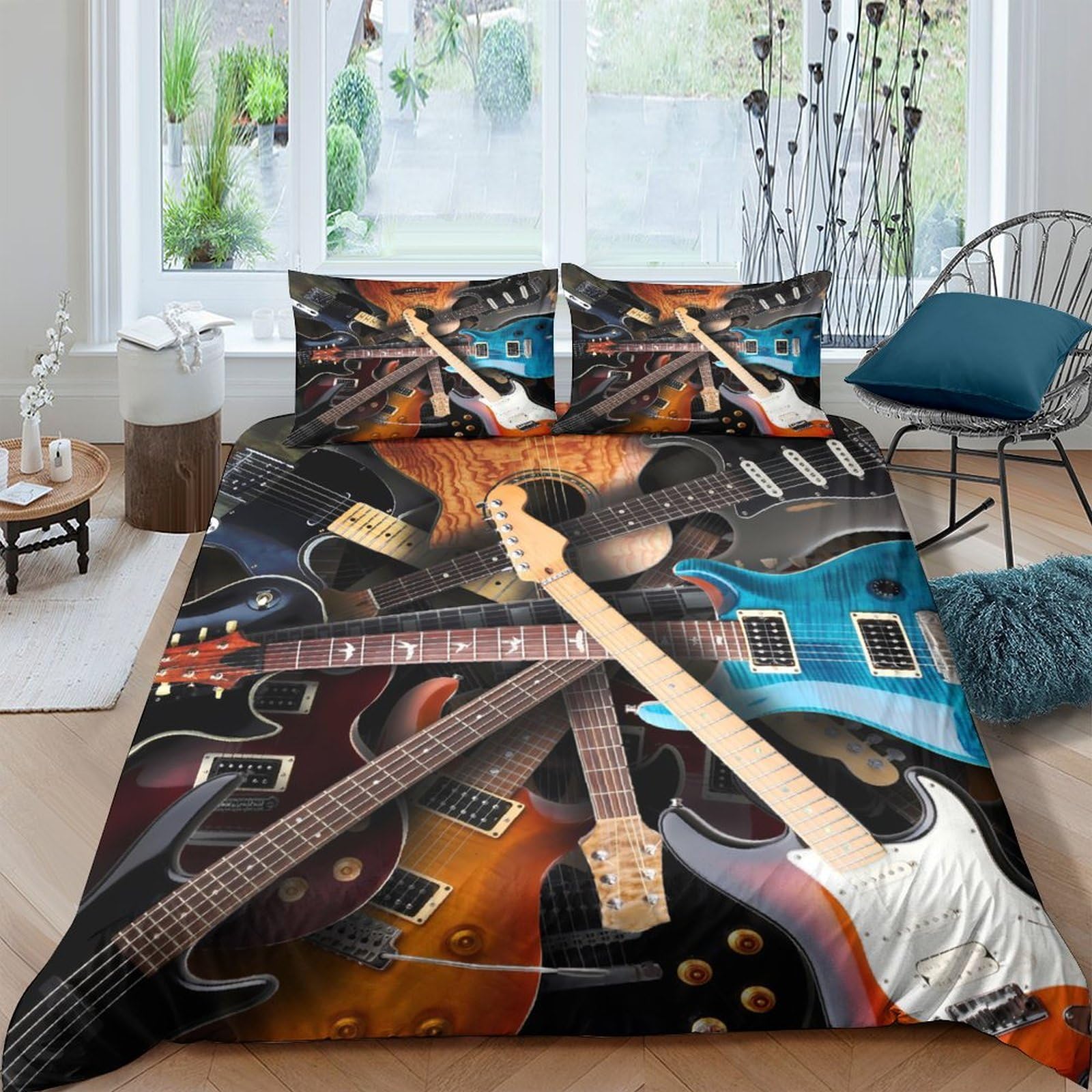 Ctjqhvkz Style-3 3D Printed Electric Guitar Fitted Sheet Microfiber Soft Bedroom Decor Musical Instrument Bed Cover For Home Dorm Single（135X200cm）