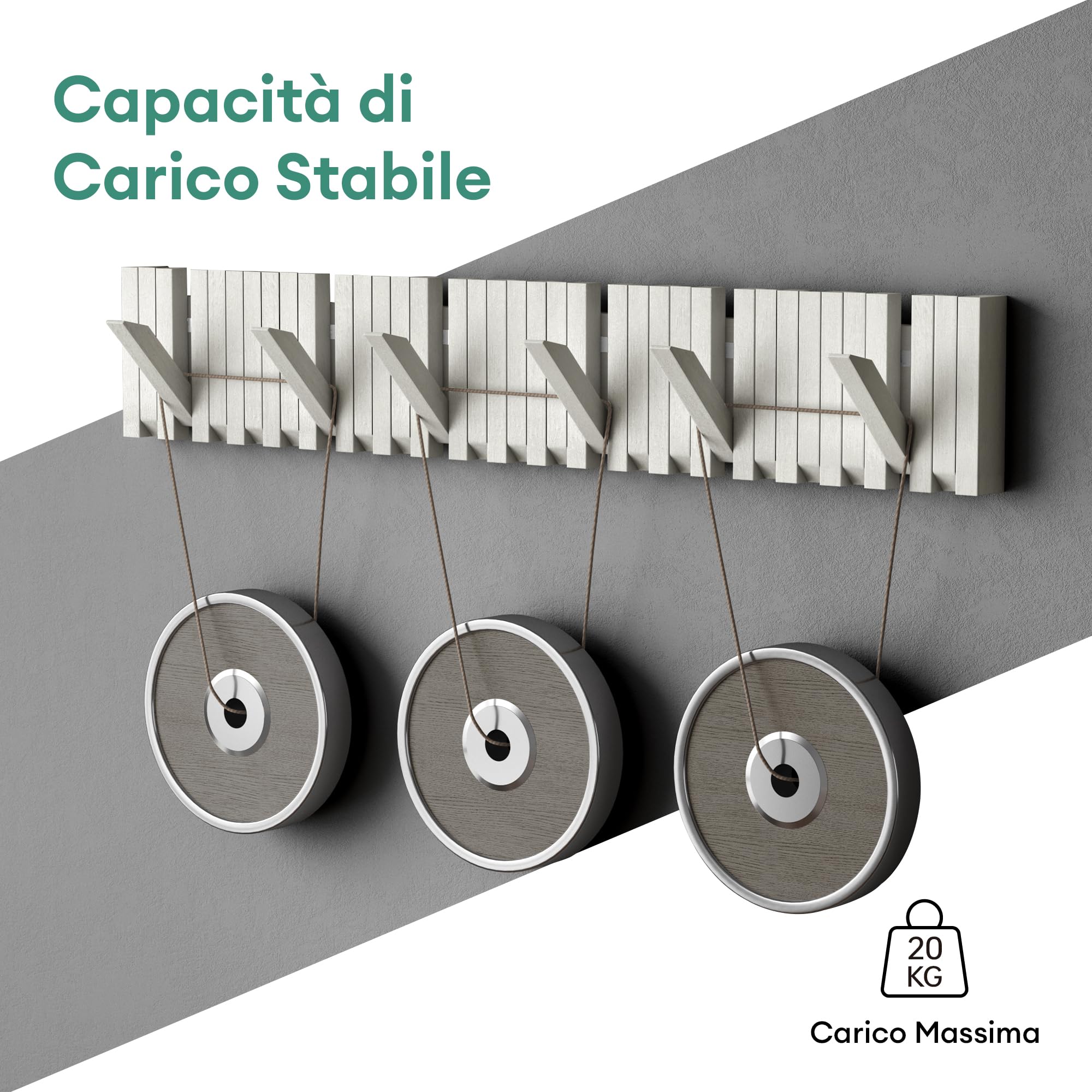Mai & Mai Appendiabiti da Parete in Legno 90cm, Bianco Opaco | Attaccapanni da Muro Moderno per Camera da Letto, Ingresso, Studio con Gancio Pieghevole e Salvaspazio, Twigro-01
