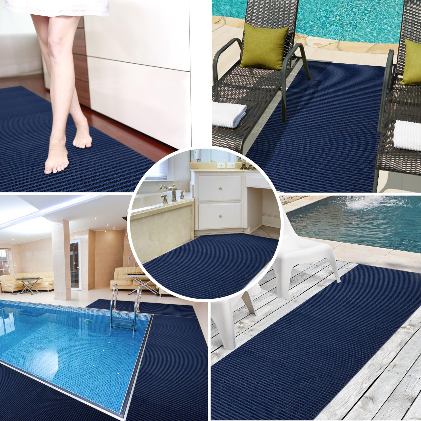 ANRO Alfombrilla de baño de espuma suave, antideslizante, color azul, 65 x 220 cm