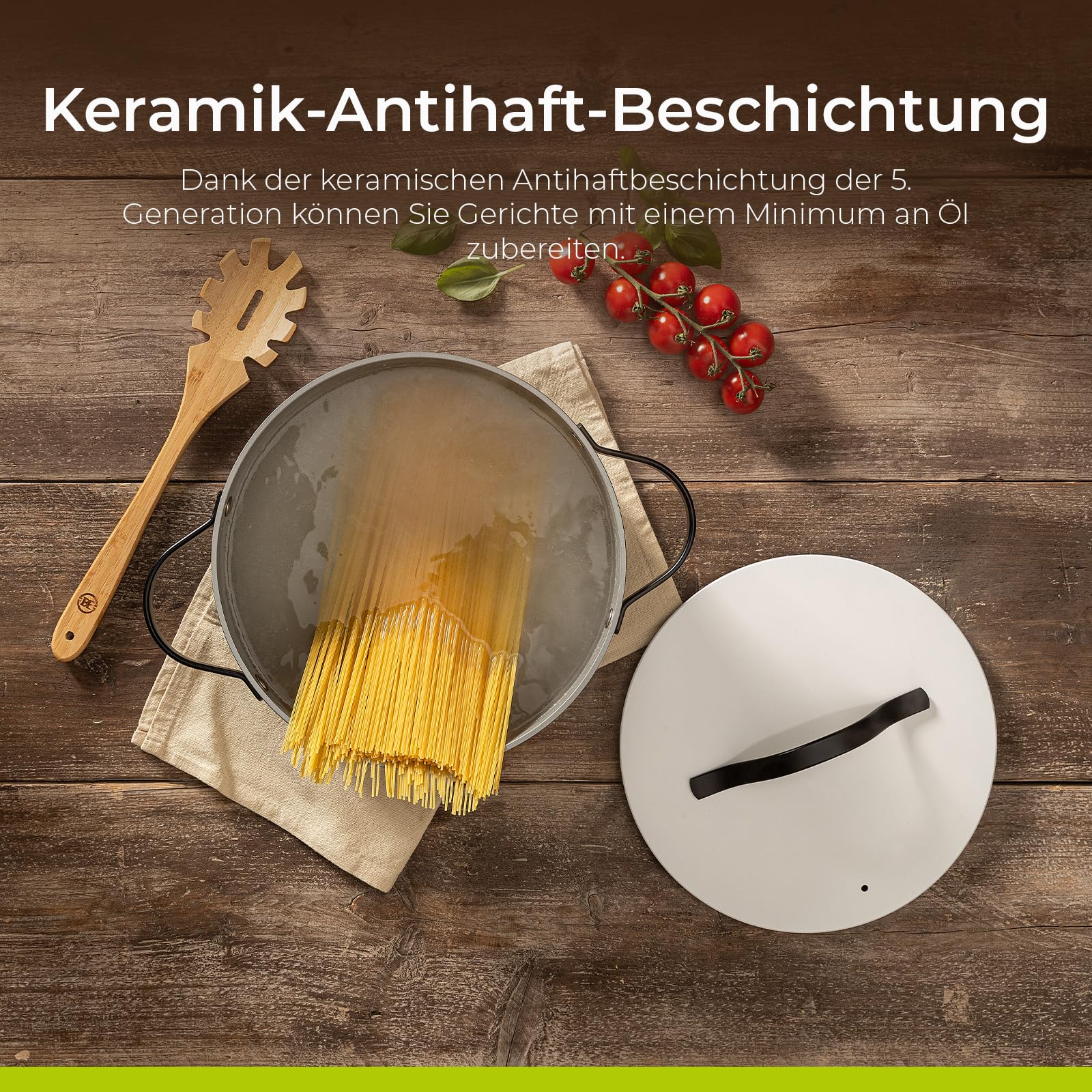 Be Living Essential Kochtopf mit Deckel Ø 28 cm (7 L) Induktion Schmortopf, Non Stick Keramik Antihaft, Ohne ptfe und pfoa, Weiß