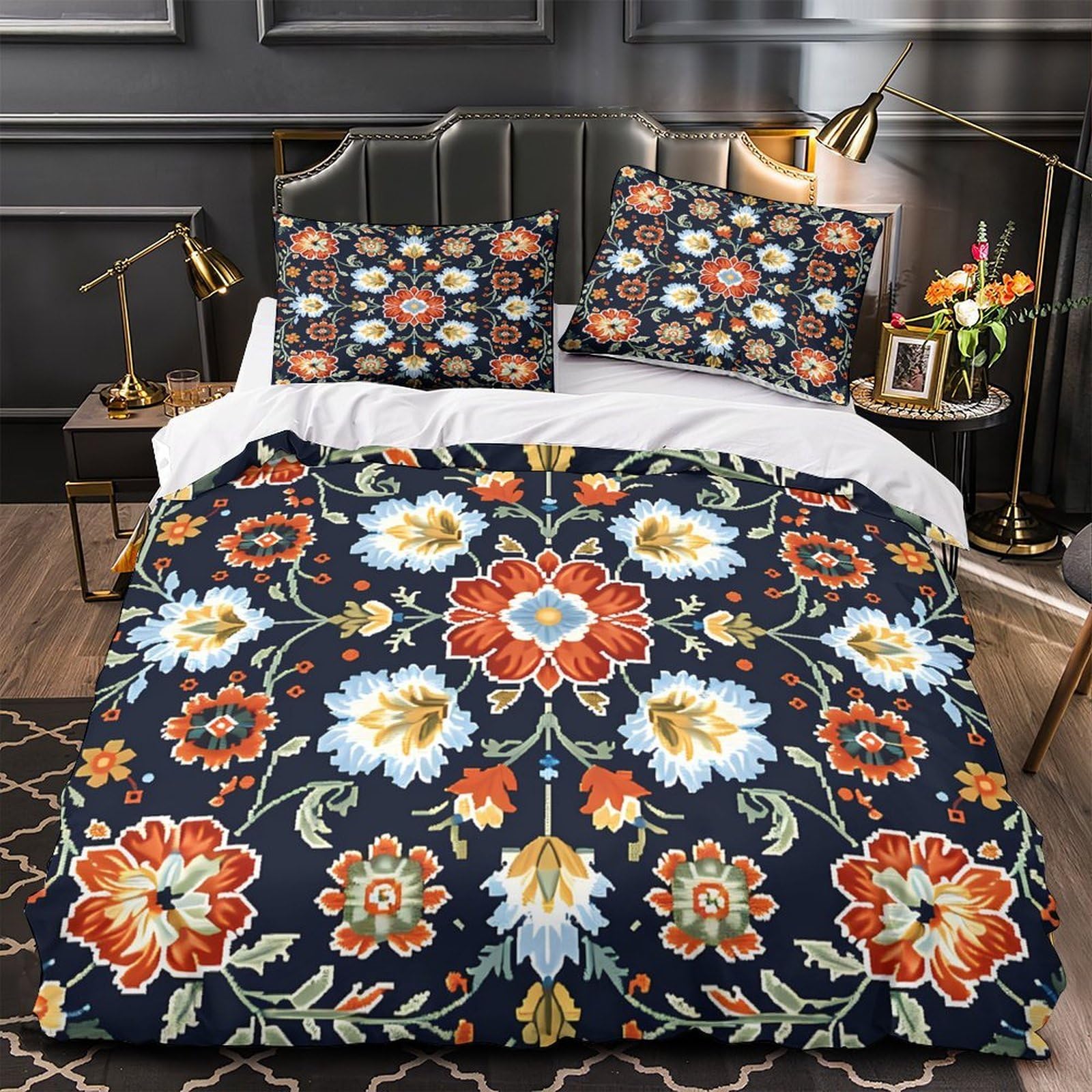 Housse de couette microfibre hypoallergénique respirante lit 2 personnes parure de lit 3 pièces