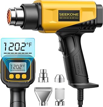 SEEKONE 1800W Compact Heat Gun with LCD Display 122F-1202F for Crafting | Precise Temp Control, 2-Speed Airflow, Memory Function, C&F Conversion, Overheat Protection, for Vinyl Wrap, Shrink Tubing