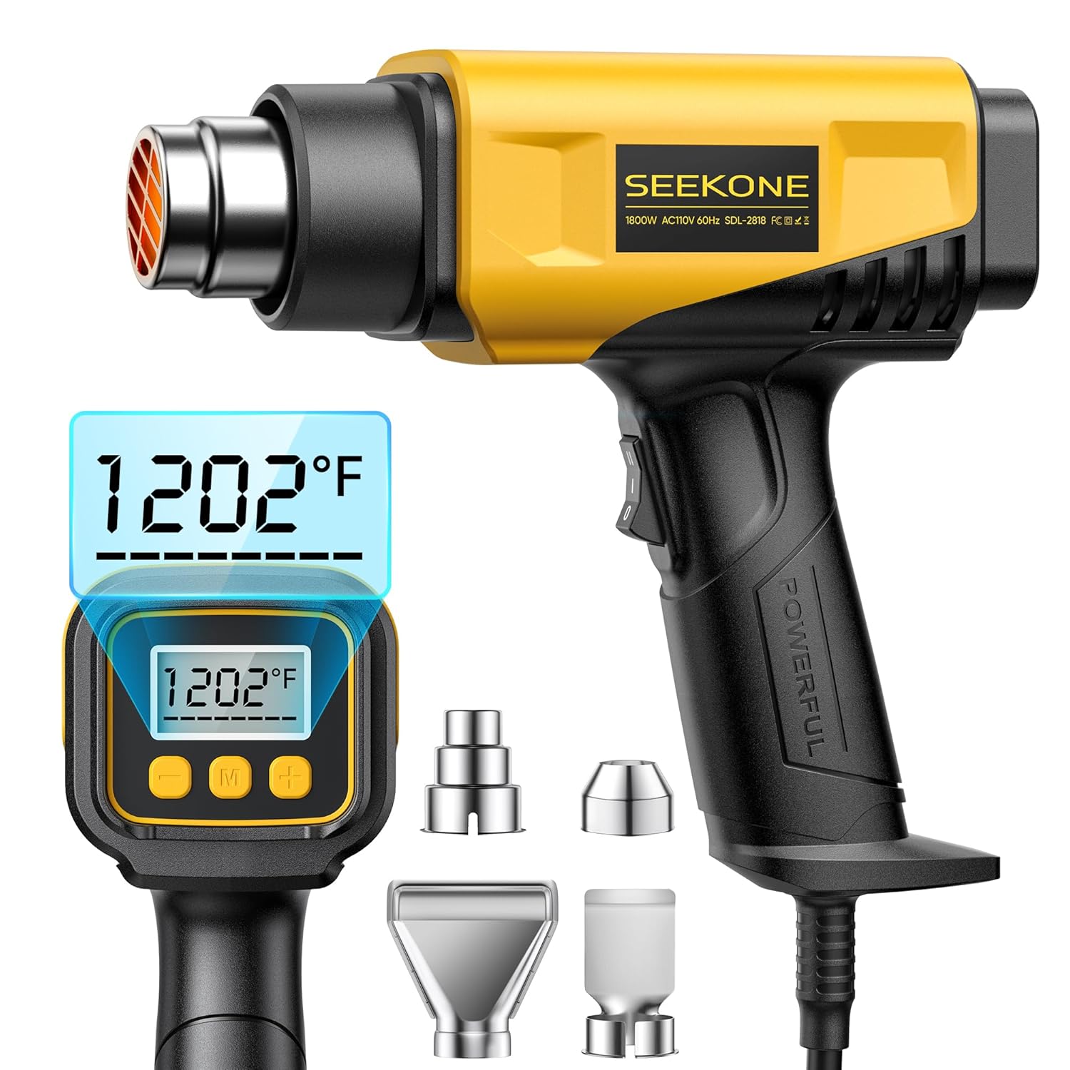 SEEKONE 1800W Heat Gun with LCD Digital Display Compact Design Hot Air Gun Variable Temperature Control 122 -1202