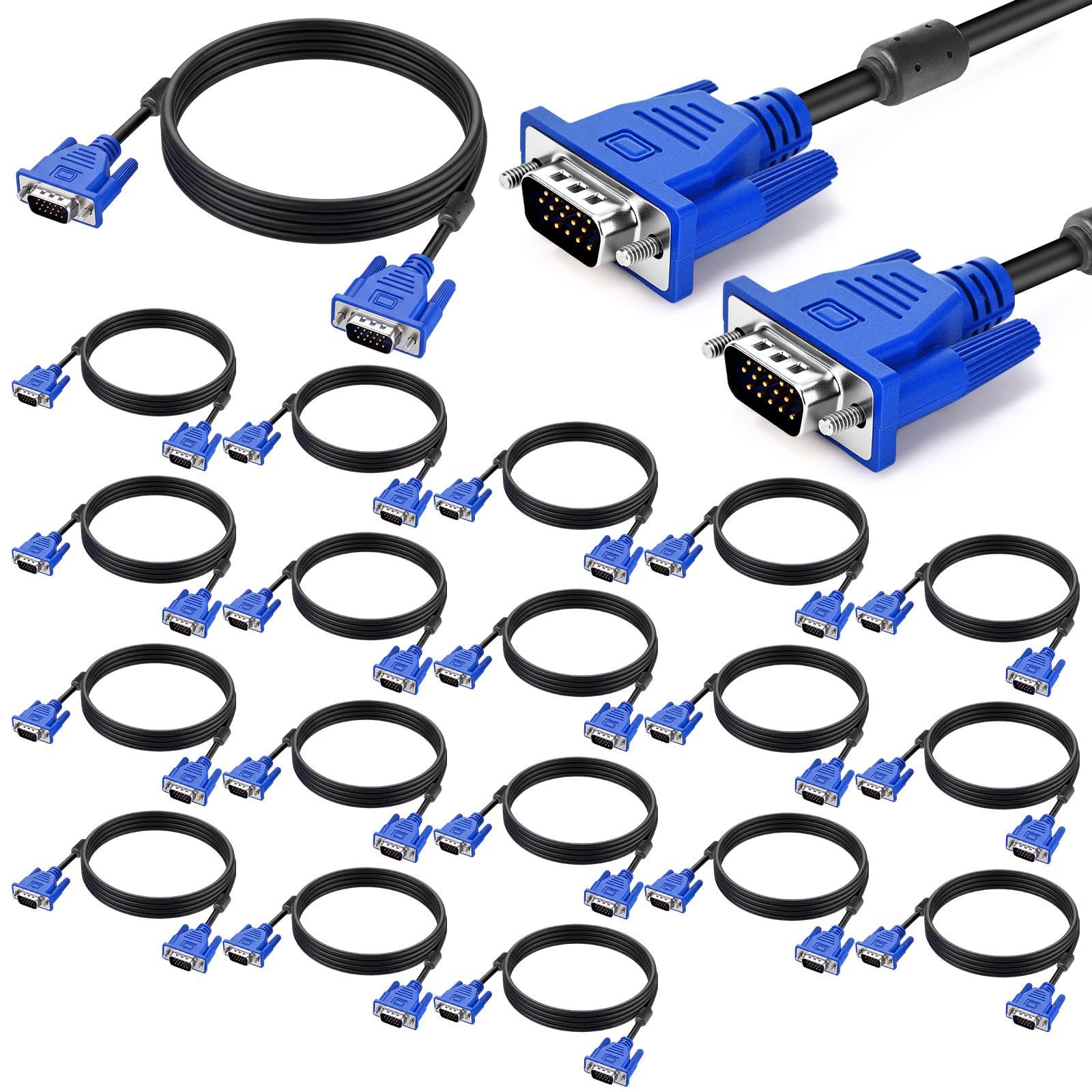 Sabary Confezione da 20 cavi VGA da 1,5 m HD15 maschio a maschio, ad alta velocità, 1080p FHD 60 Hz, adattatore video ad alta risoluzione per monitor, TV, PC, proiettore, console di gioco, confezione