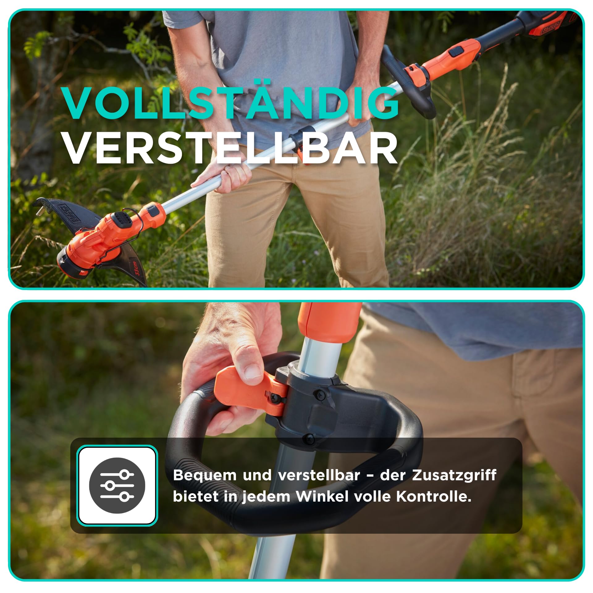 BLACK+DECKER 36V Akku-Rasentrimmer mit Akku & Schnellladegerät, 33cm Schnittbreite, bürstenloser Motor, automatische Fadenführung, Variable Geschwindigkeit, BCSTA536L1-QW