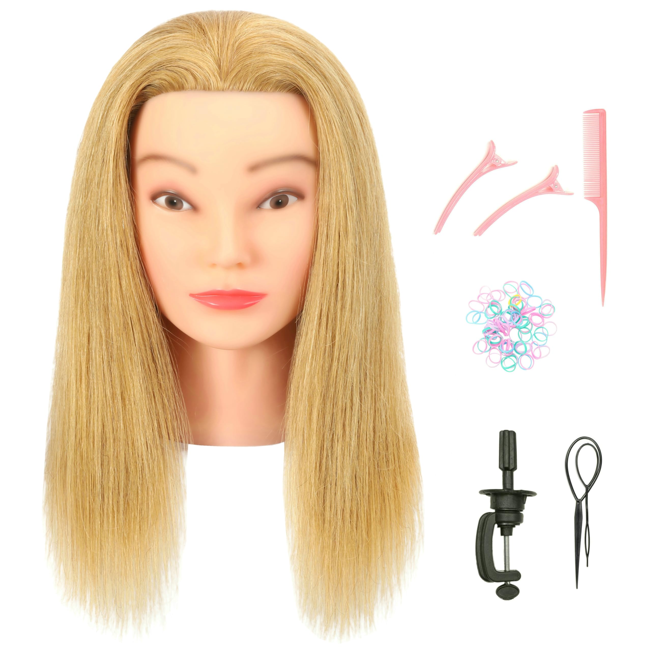 FUTAI Mannequin Head 100% Real Human Hair Manikin Doll Style Head for Bleaching Dyeing Curling Cutting Braiding Styling Updos Practice Cosmetology