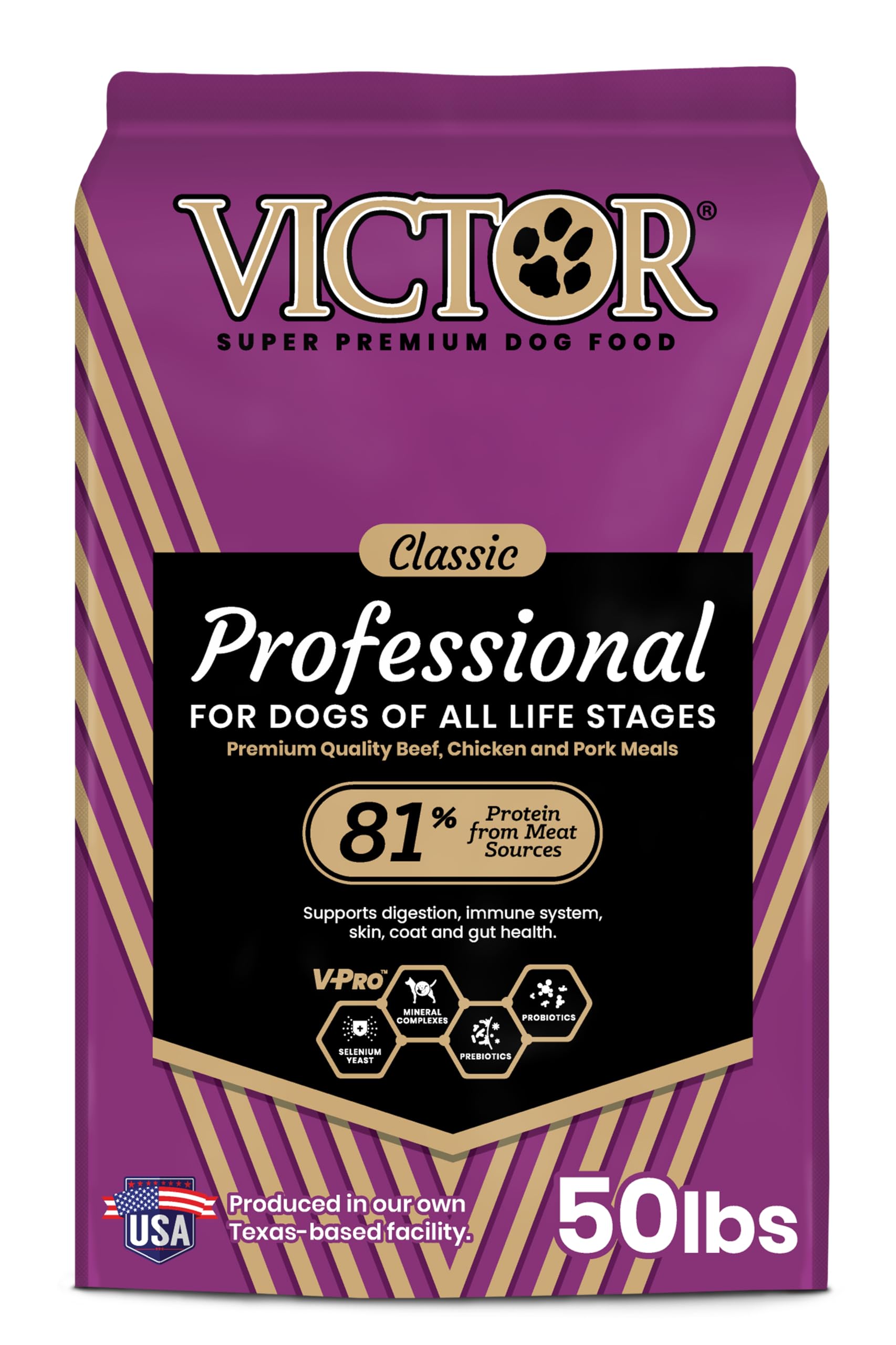 (best by 8/18/26) VICTOR Super Premium Dog Food – Professional Dry Dog Food – Super Premium Kibble with 26% Protein – Gluten-Free with Beef, Chicken & Pork Meals – for High Energy and Active Dogs & Puppies, 50lbs