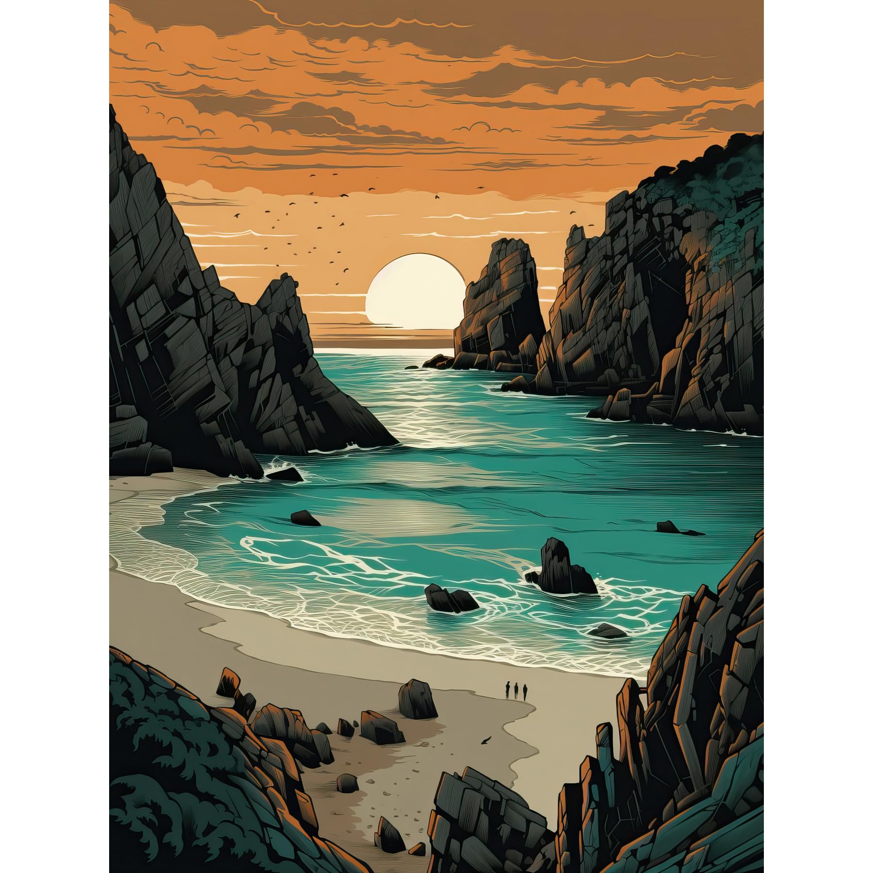 Artery8 Porthcurno Beach Sunrise Coastal Landscape Large Wall Art Poster Print Thick Paper 18X24 Inch