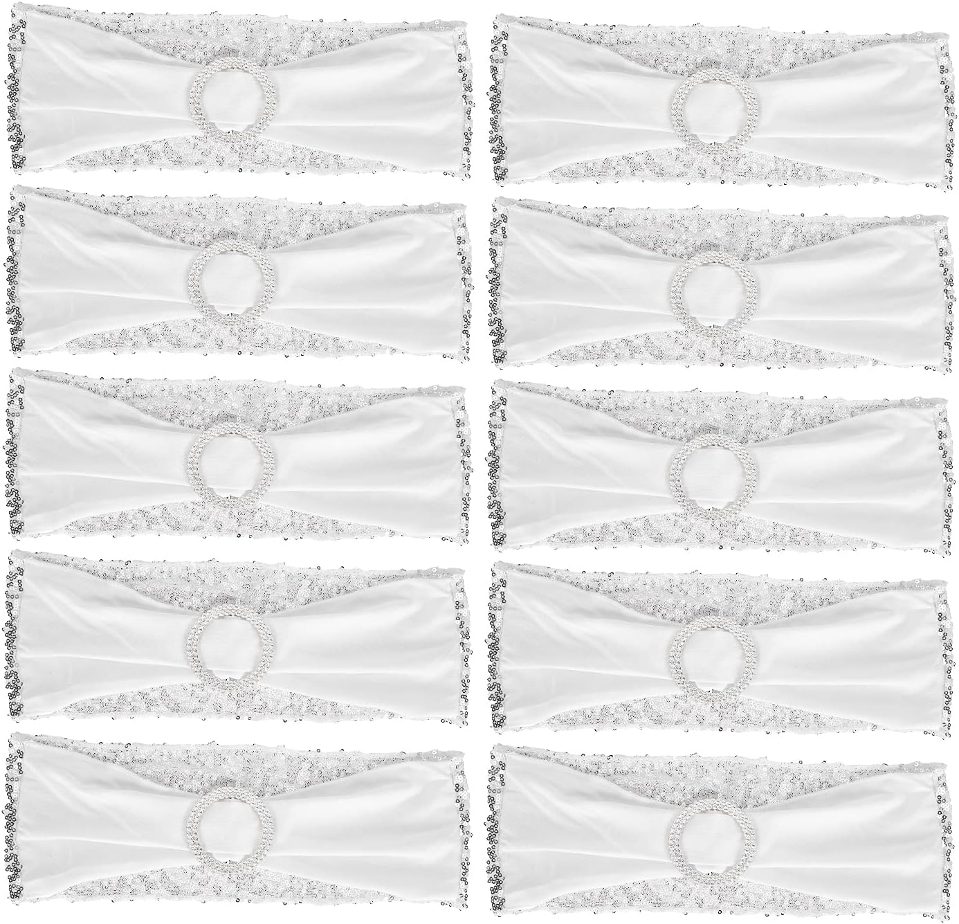 10Pcs Washable Elastic Chair Sash Cover Band Set, Chair Bows Decoration for Wedding Party Banquet, Silver Cloth Chair Ties Fabric, Reusable Furniture Accessorie