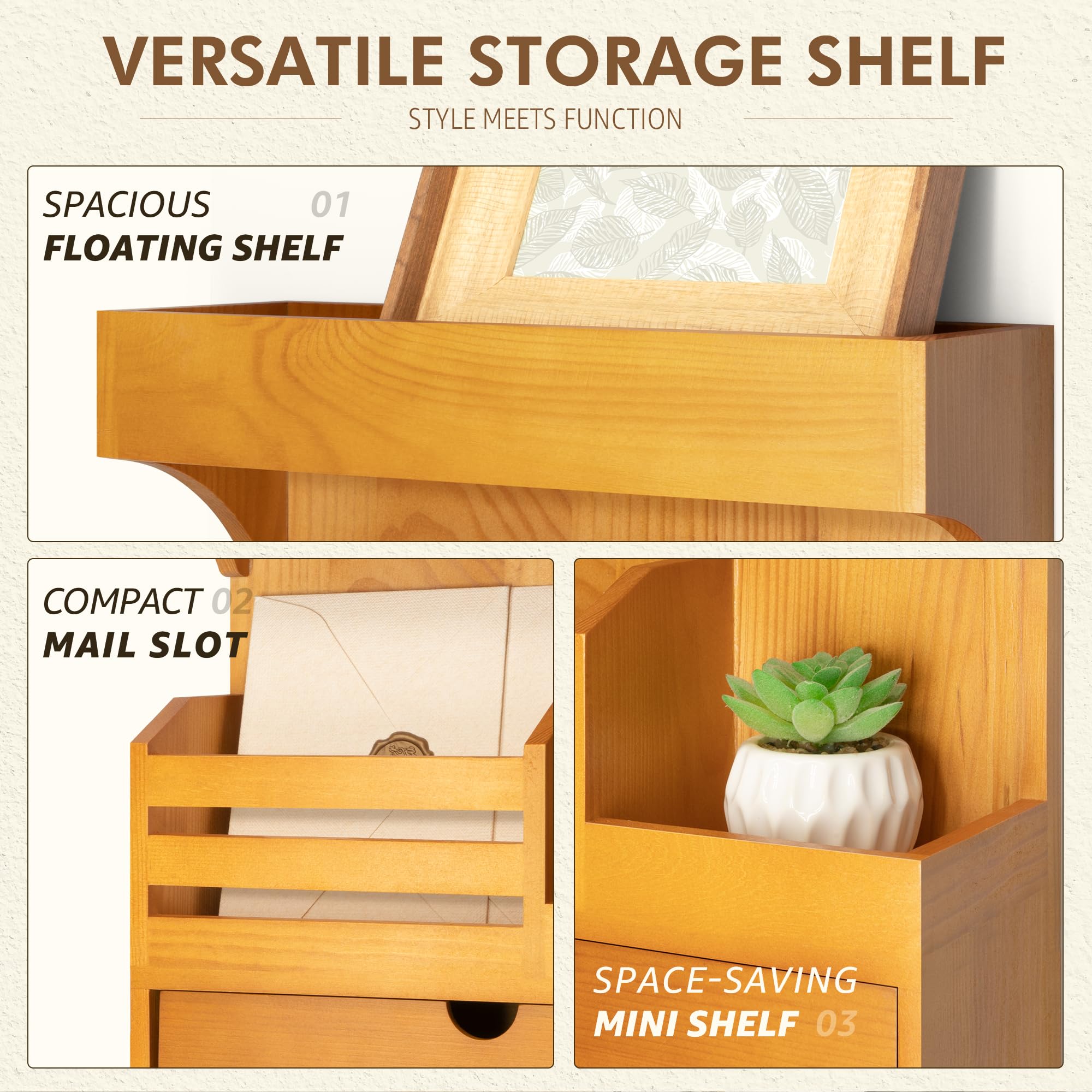 Moderno portachiavi da parete con organizer per cassetti, pratico organizer per posta e chiavi, con 6 ganci resistenti e mensola sospesa da parete, ideale per illuminare l'arredamento della tua casa