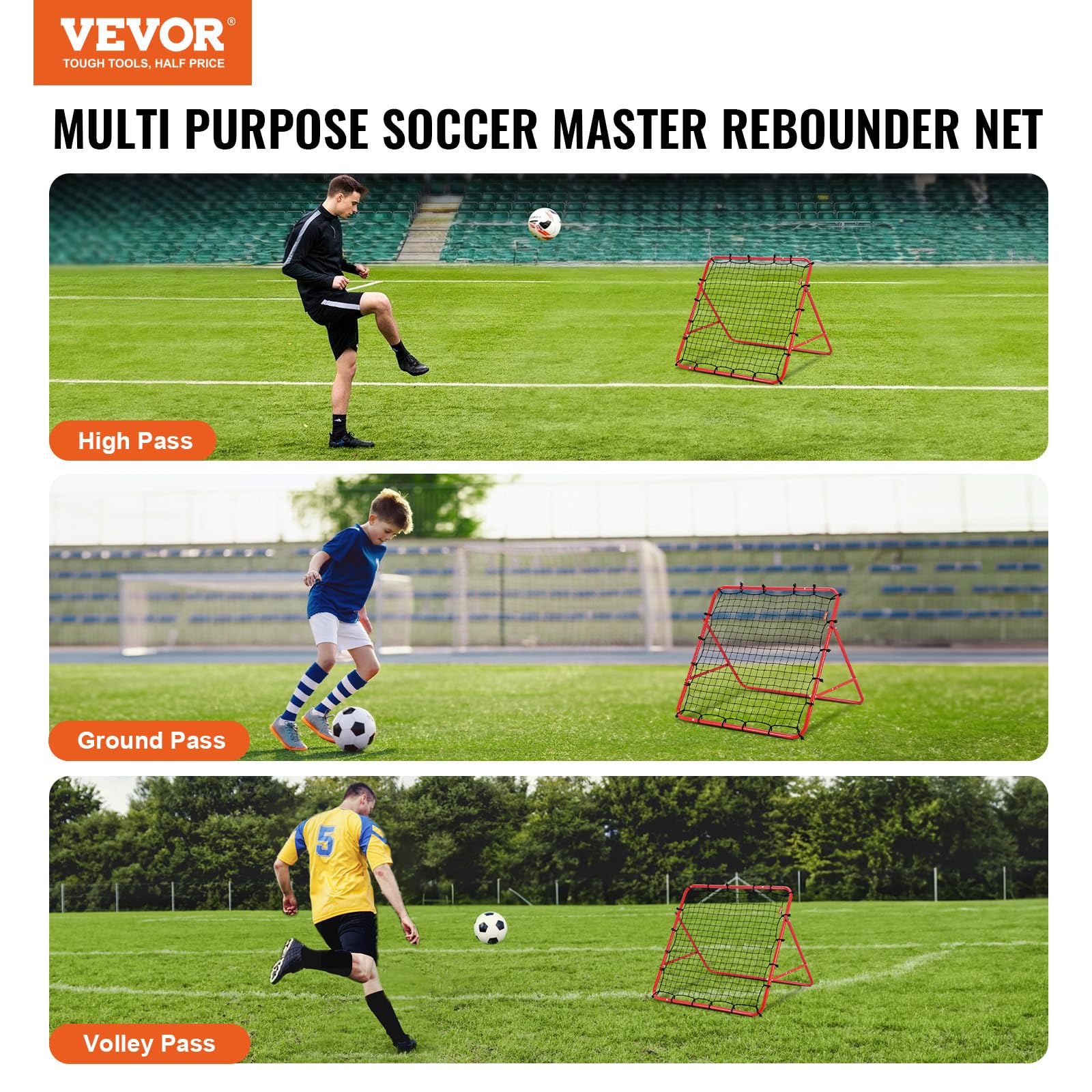 VEVOR Portería de Fútbol 1x1 m Red Reboteadora Portátil Ángulo Ajustable Tubo de Hierro Red de PE