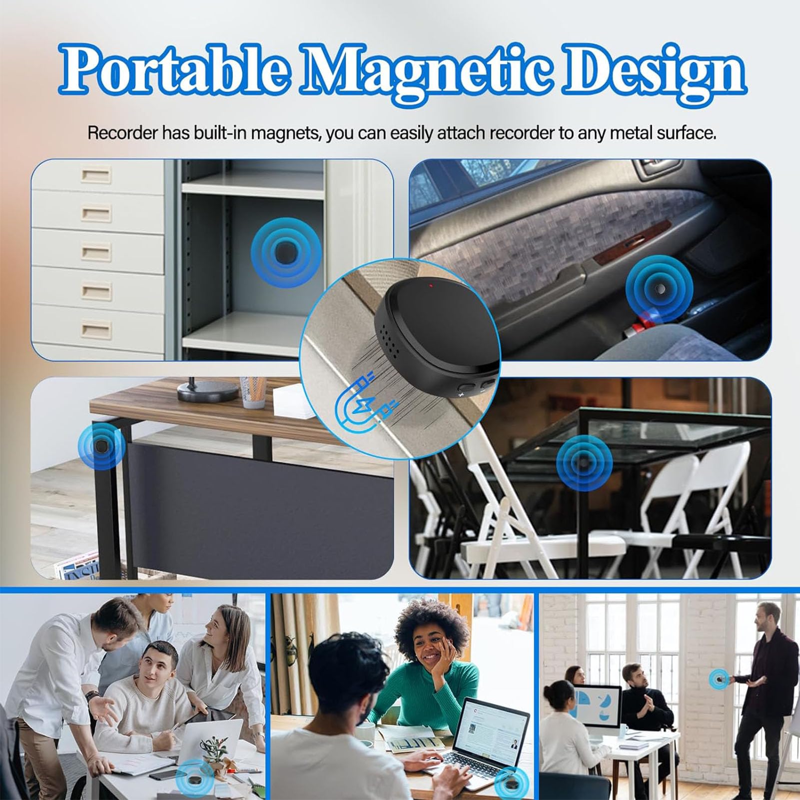 Enregistreur Magnétique USB C 64GB avec Triple Réduction du Bruit AI, Haut-Parleur HD, Enregistrement à Une Touche