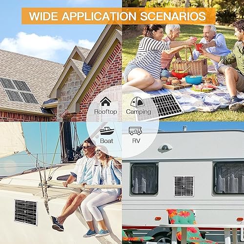 Miniatura 2 de Kit de panel solar Ovfioaji 200 W 12 V con controlador de carga solar de 100 A y cable de extensión con clips de batería para barco, motocicleta,