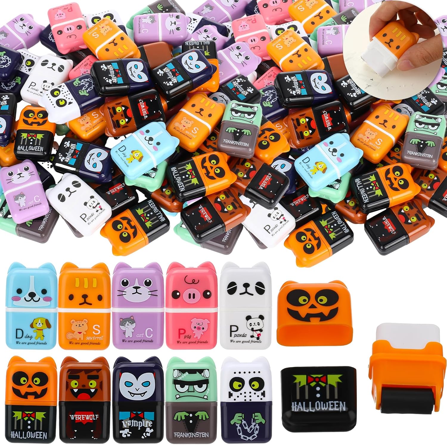 96 Pcs Kawaii Eraser Roller Bulk Pencil Eraser with Clean