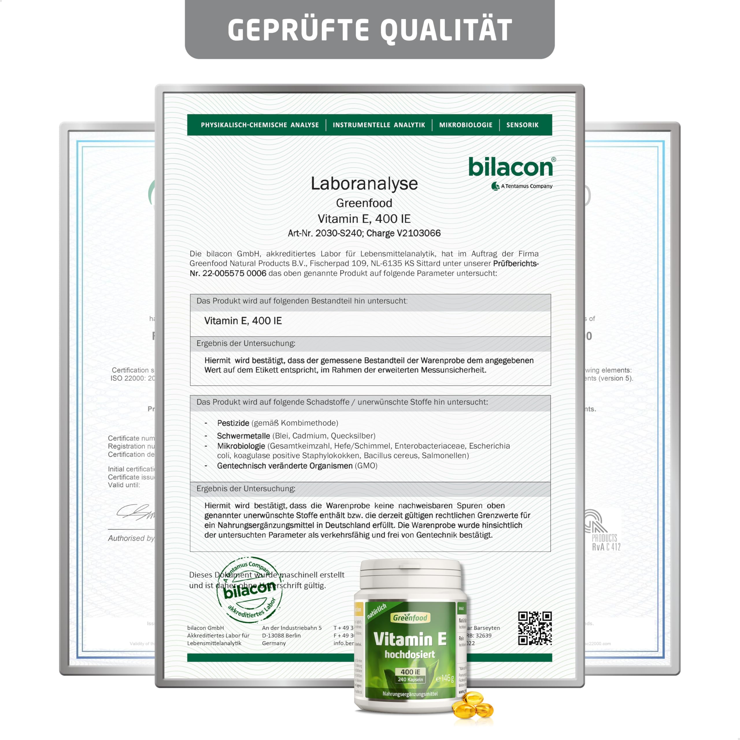 Vitamin E, hochdosiert, 400iE - 120 Kapseln (Softgel). 100% natürliches Vitamin E – schützt die Zellen vor oxidativem Stress (Antioxidant). OHNE künstliche Zusätze - laborgeprüft. Von Greenfood.