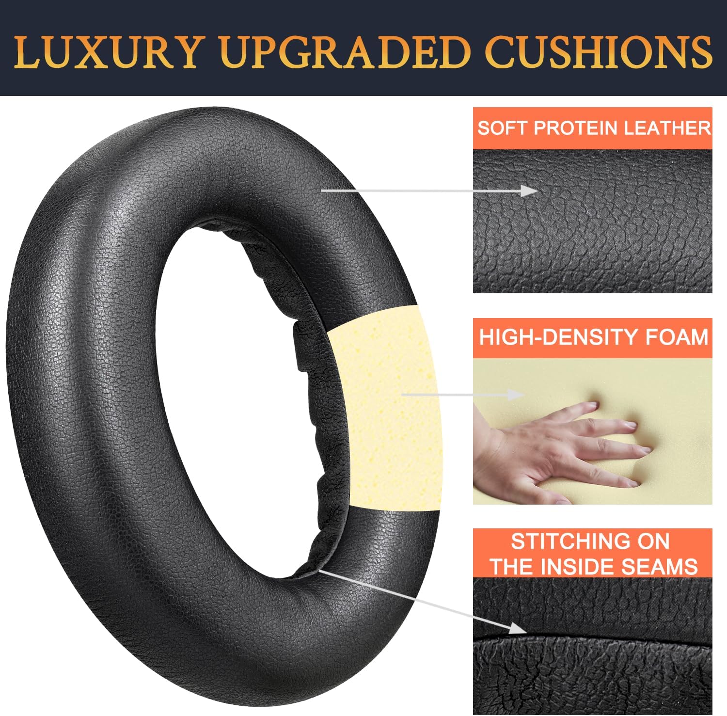 SOULWIT Replacement Earpads for Bose QC Ultra/New QuietComfort Ultra(2nd Gen) Wireless Headphones, Ear Pads Cushions with Softer Protein Leather, High-Density Noise Isolation Foam - Black - Image 5