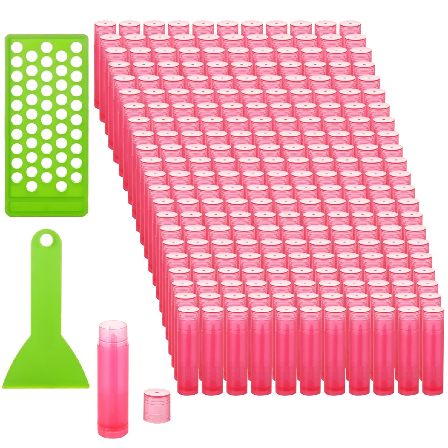 200PCS Plastic Lip Balm Tubes 5ml/5g Lip Balm Containers with Filling Tray and Spatula, Rotating Type Refill Lip Chapstick Tubes Empty with Cap for DIY Make Up(Red）