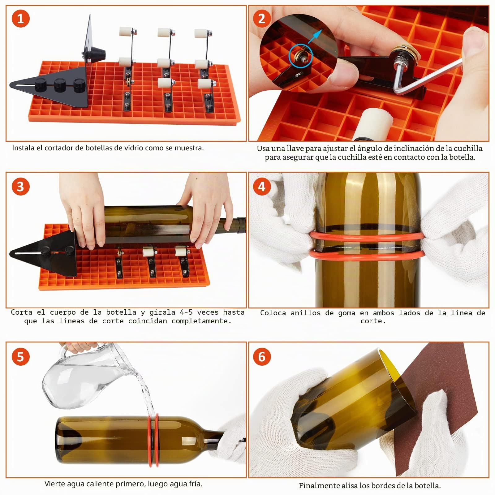 Cortador de Botellas de Vidrio Fixm, Cortador de Botellas para Cortar Botellas Redondas, Cuadradas y Cuellos de Botella, para Botellas de Vino, Cerveza, Whisky, Champán, Agua y Refrescos (naranja) | vidrio, corte de bricolaje, botellas cuadradas/redondas,