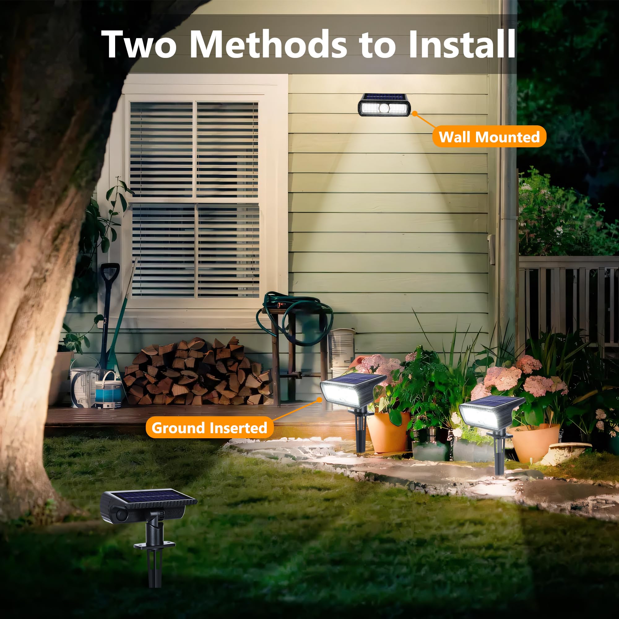 Moxled Solar Lights Outdoor Garden, 6500K Cool White Solar Spot Lights 4 Pack, IP65 Waterproof, 2 Brightness Modes Stake Lights Solar Powered for Yard, Walkway, Driveway, Pathway - 4
