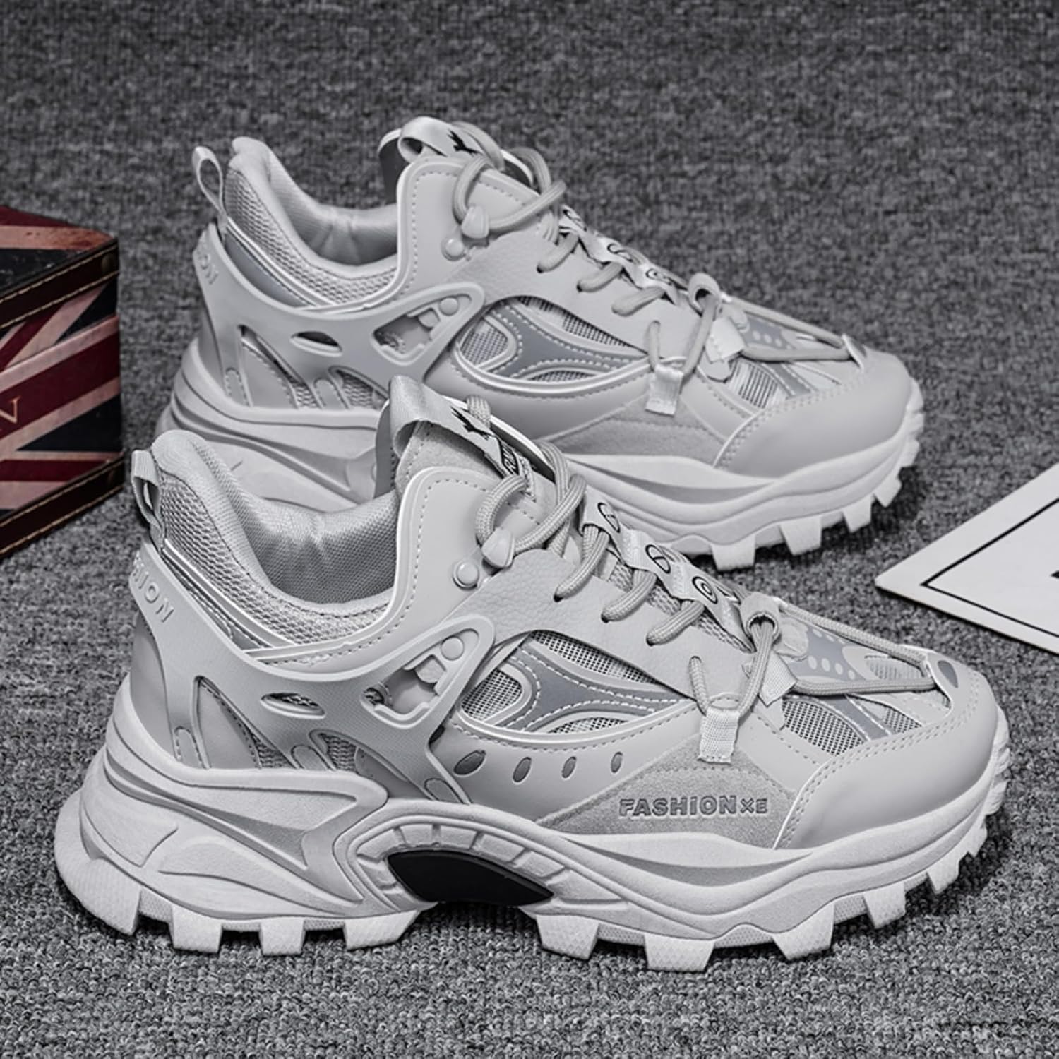 Men’s Fashion Leather High-Top Platform Sneakers - Dual-Density Midsole Non-Slip Rubber Outsole, Round Toe Reinforcement - Ideal for Driving, Walking, Jogging & Tennis Training - Image 3