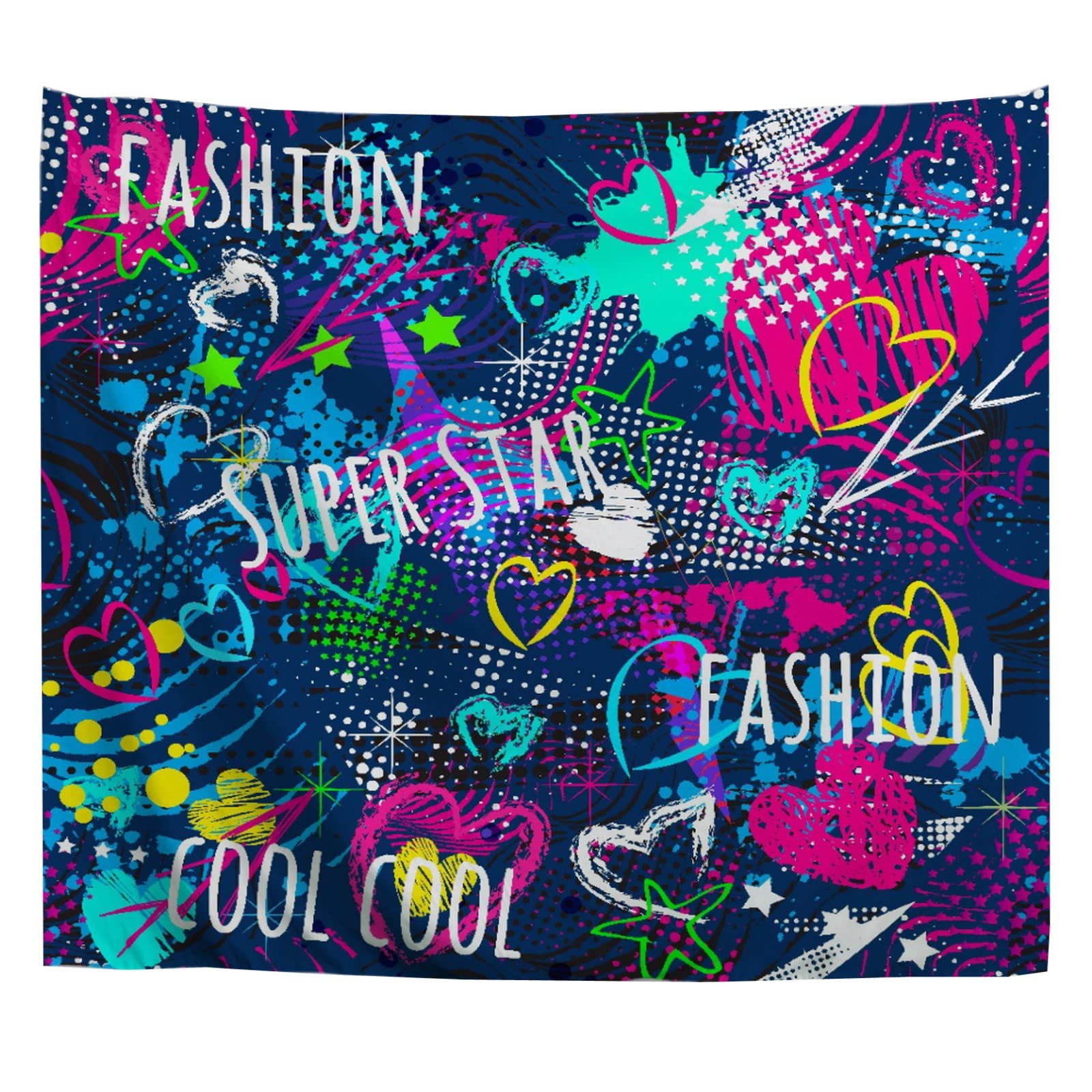 A.Monamour Wall Hanging Tapestry Abstract Graffiti With Neon Lightning Star Arrow Hearts Geometric Pattern Picture Print Wall Fabric Mural Art Decoration for Bedroom Dorm Living Room 180x230cm