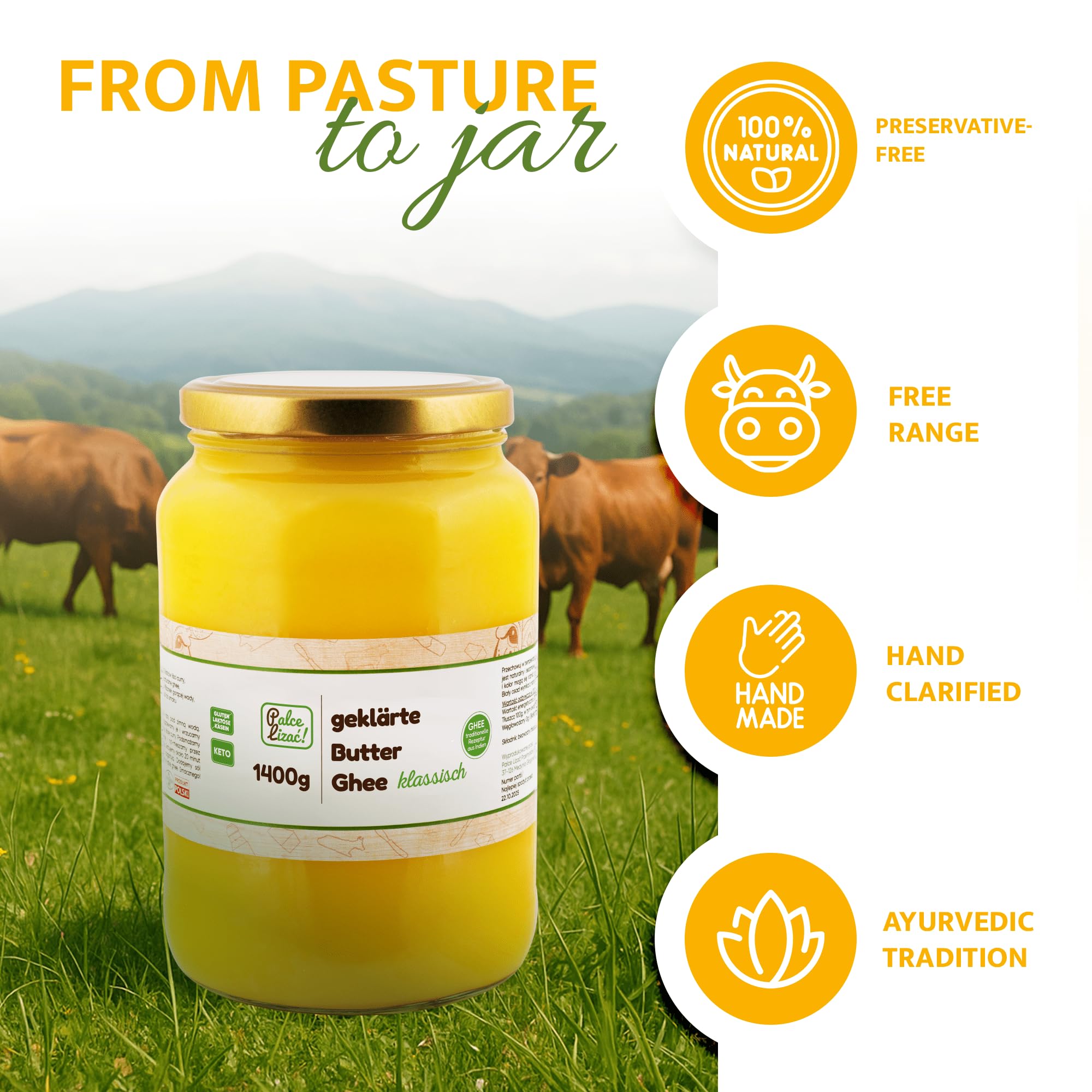 Ghee 1400 g - Mantequilla clarificada, cocción hasta 260 °C