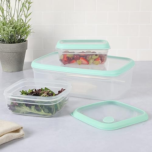 Miniatura 2 de Martha Stewart Denslow - Juego de 6 recipientes de alimentos cuadrados y rectangulares de 126 onzas, 33.3 onzas, 16.7 onzas con tapa azul Martha