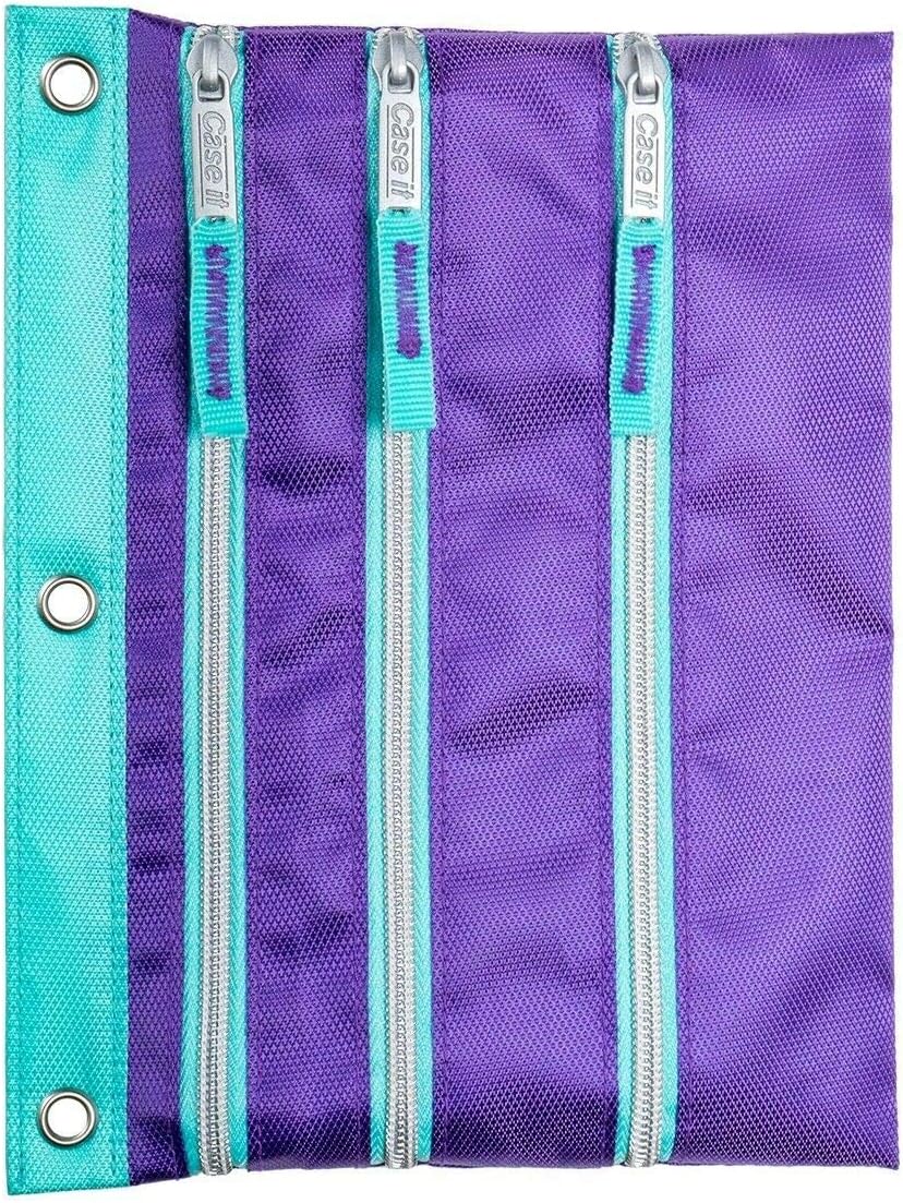 Case it 3-Zipper Pencil Case - Multiple Colors (Purple)
