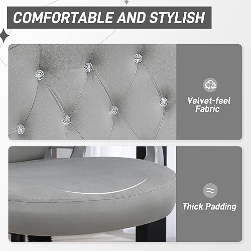 Miniatura 4 de Vinsetto Silla de oficina en casa, silla de terciopelo para computadora, silla de escritorio con botones copetudos con ruedas giratorias, altura