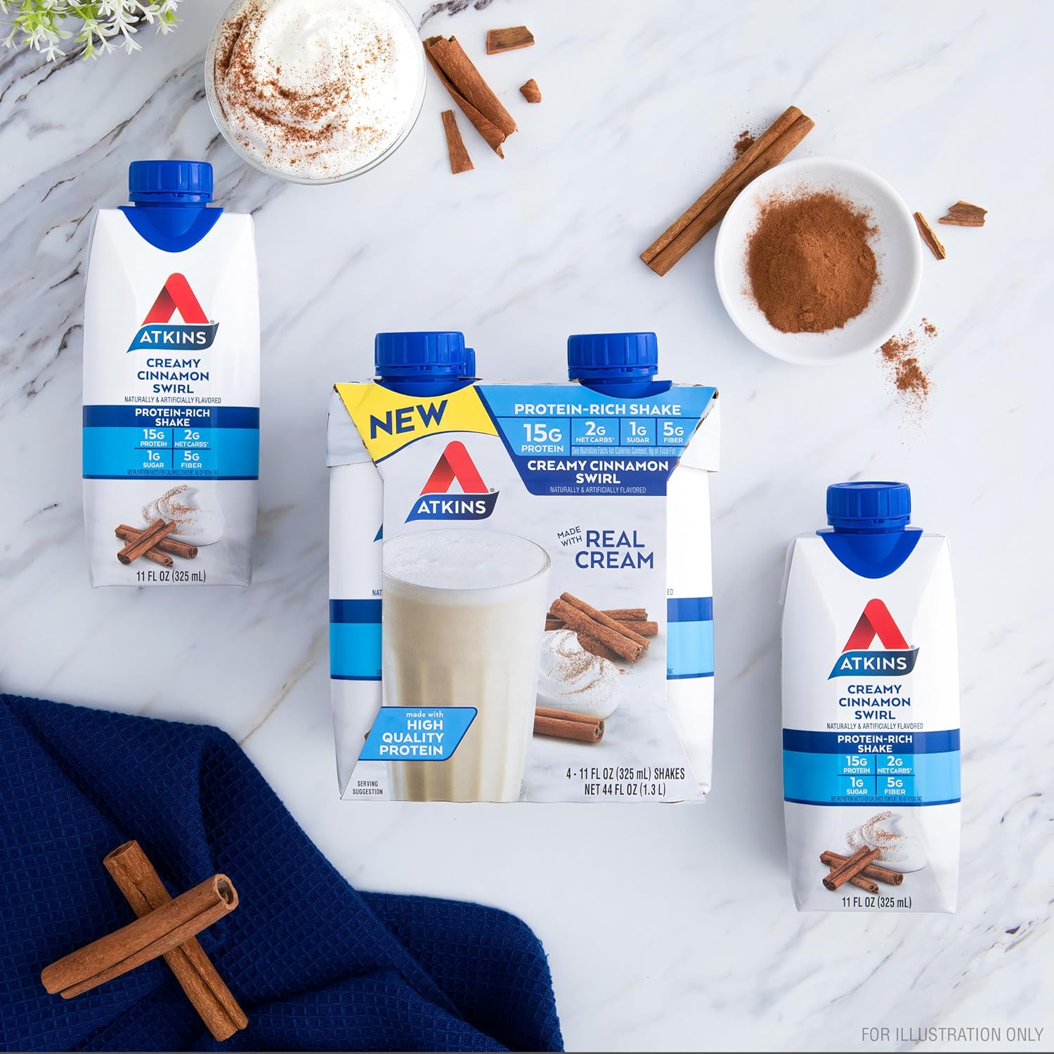 Atkins Creamy Cinnamon Swirl High Protein Shake,15g Protein,Keto-Protein Shake,2g Net Carb,1g Sugar,Low Sugar and Low Carb,Breakfast-Protein Shakes,(Pack of 24)