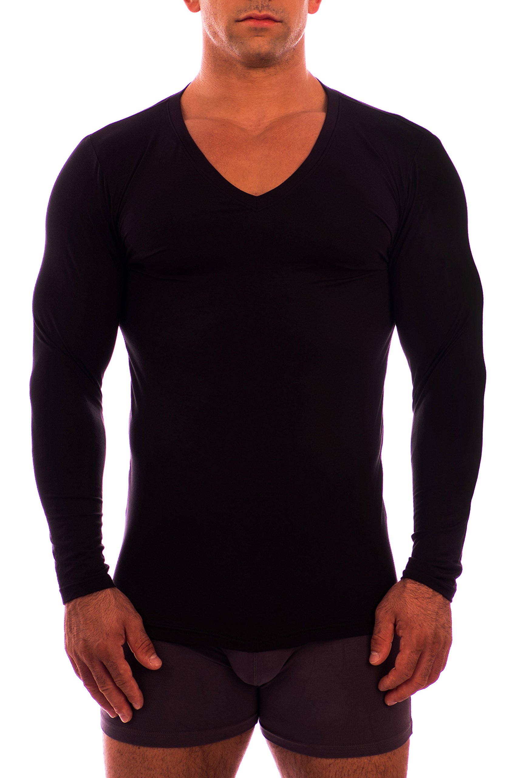 ObviouslyApparel Essence Deep V Neck Long Sleeve Undershirt Black Small