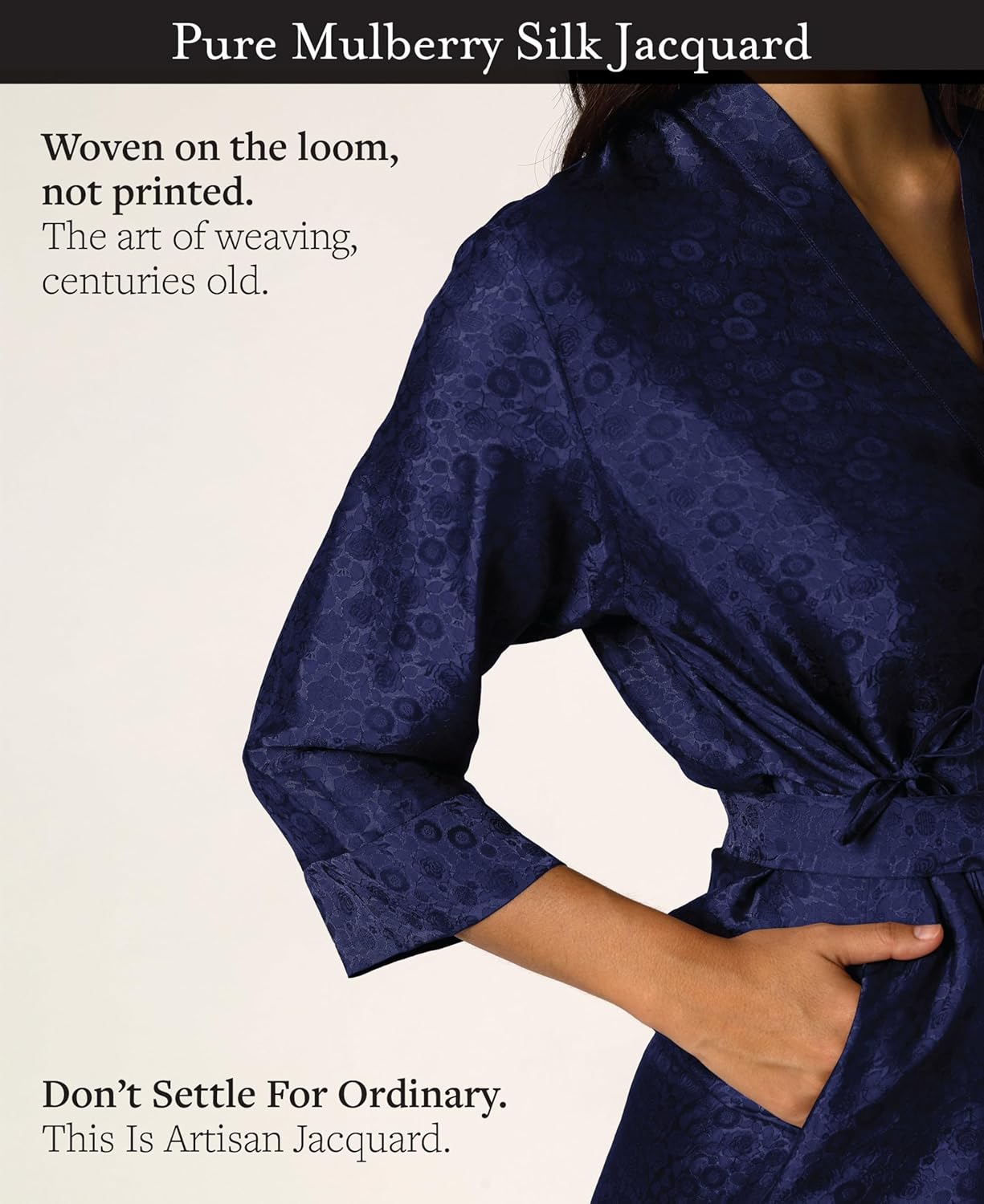 Tara Sartoria Luxury Artisan Silk Robe for Women, Washable, Knee Length, Jacquard, XS–4XL, Oprah Daily 2025 - Image 4