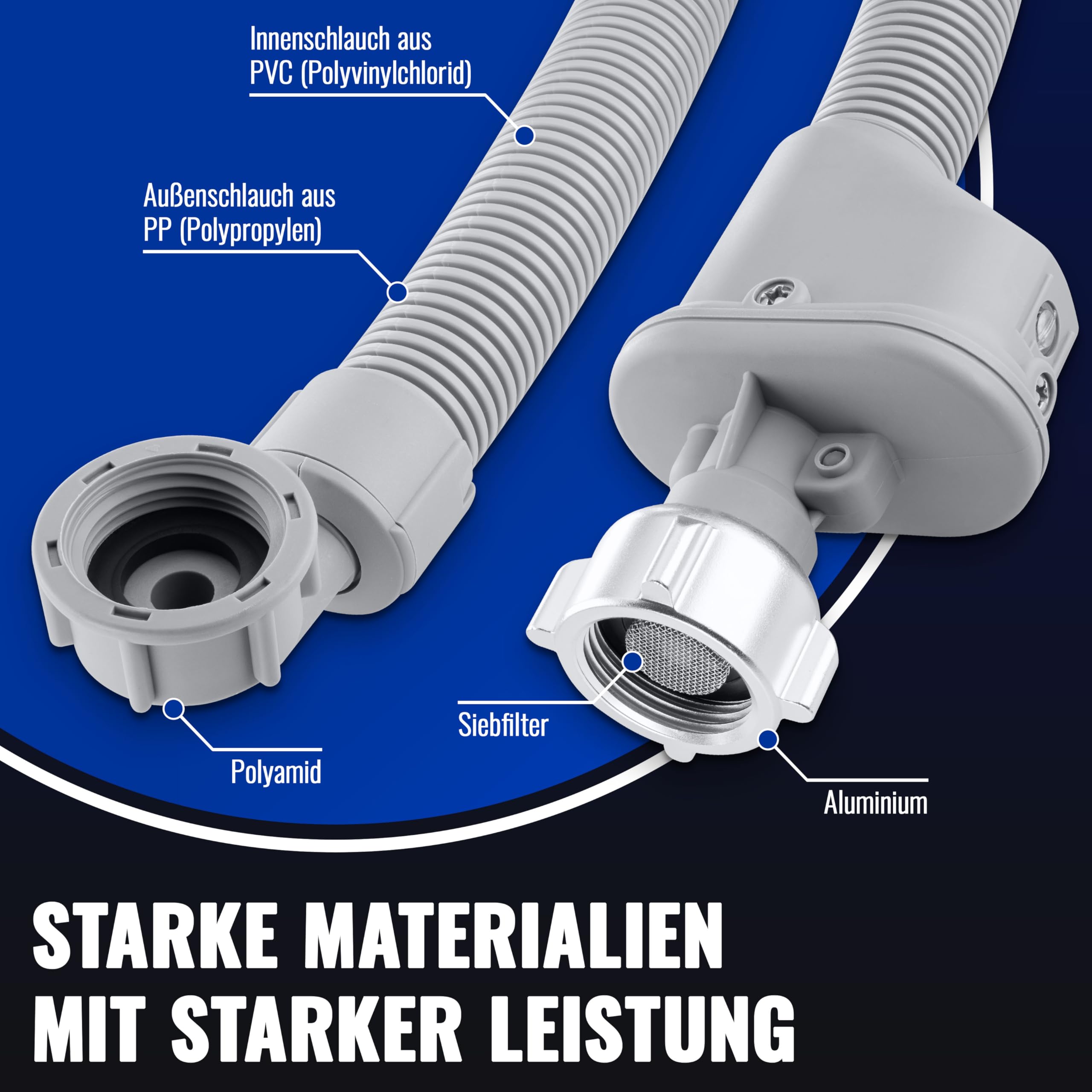 Poppstar 1,5m Waschmaschinenschlauch (Aquastop Schlauch für Waschmaschine, Spülmaschine), 3/4 Zoll Anschluss