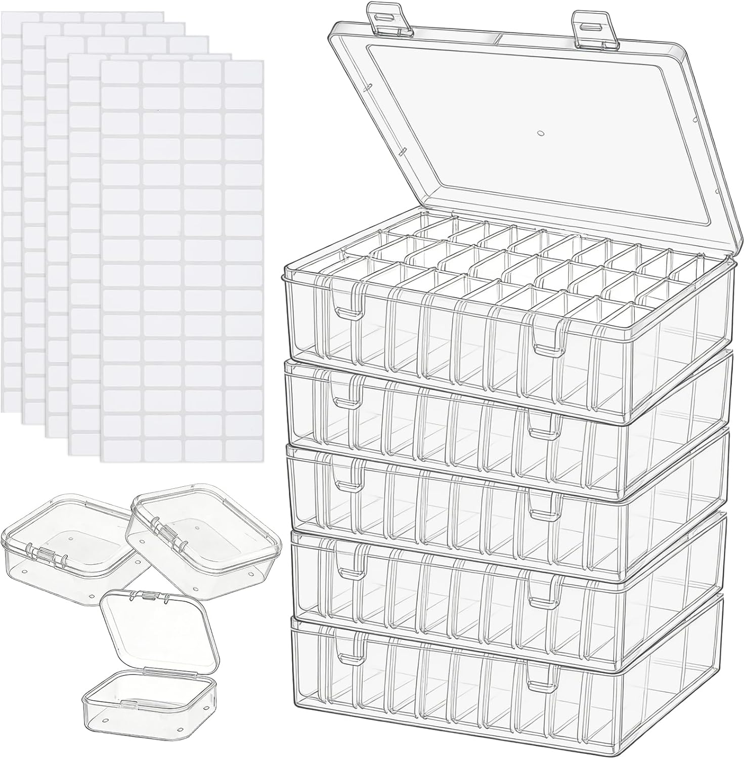 Bead Organizer Box 150Pcs Small Clear Plastic Bead Storage with Labels, Mini Craft Storage Containers with Hinged Lid for Jewelry Making, Beads, Nail DIY, Screws, Seeds Storage & Organizion