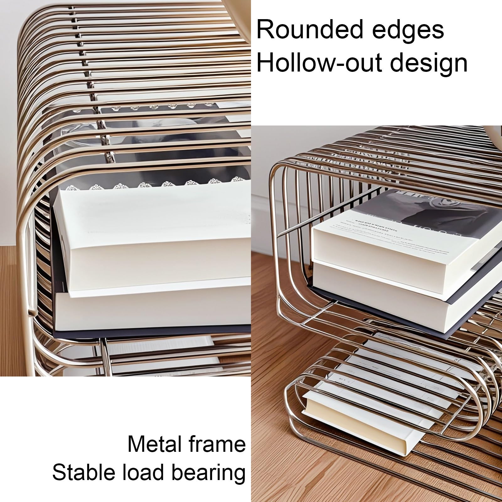 Beistelltisch aus Metall, Moderner Couchtisch, Schlichter Zeitungsständer, Kein Zusammenbau Erforderlich, for Wohnzimmer, Schlafzimmer(Silver)