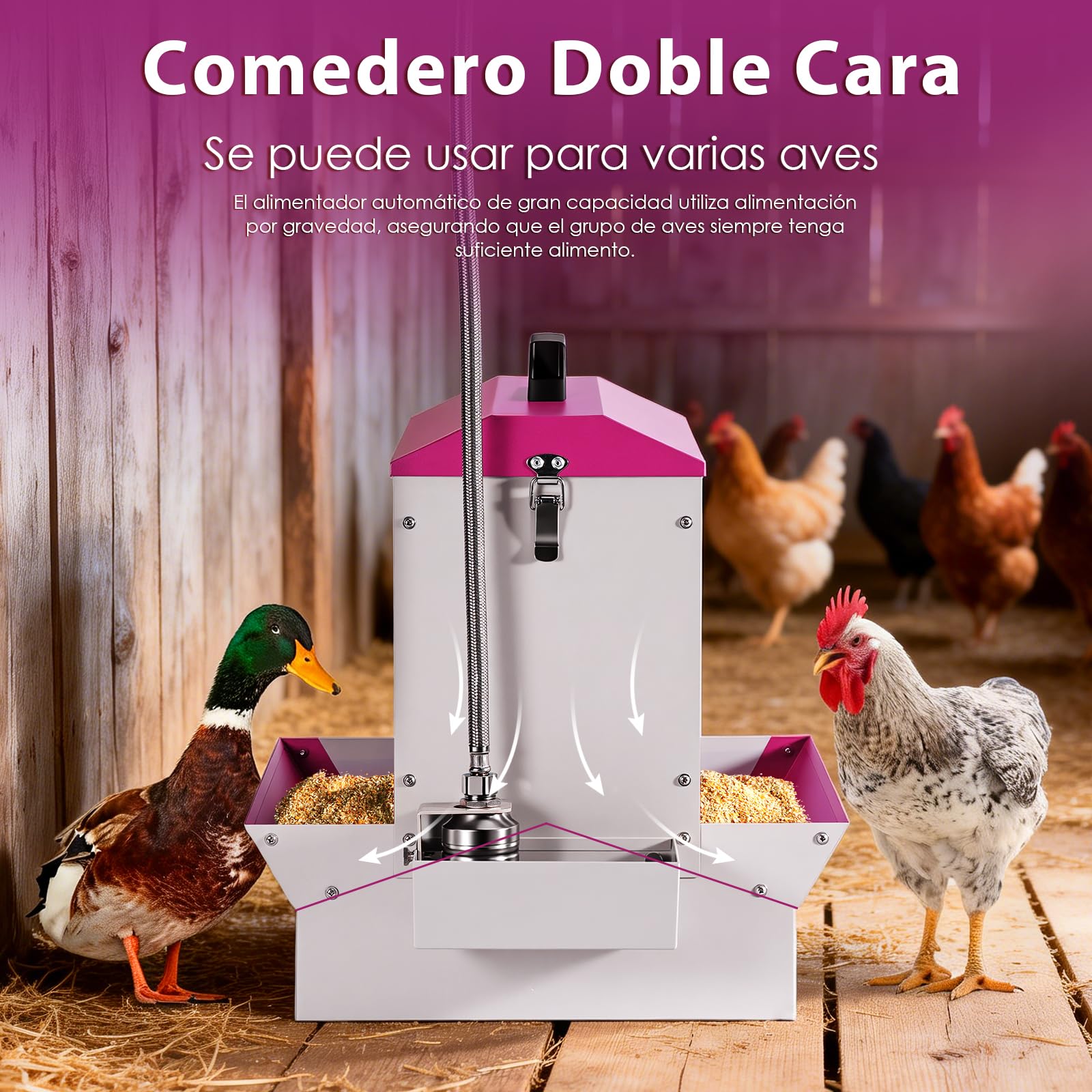 Comedero y Bebedero para Gallinas 2 en 1, 5KG Distribuidor Automático de Alimento para Pollos Metálico, Fuerte, Fácil de Limpiar