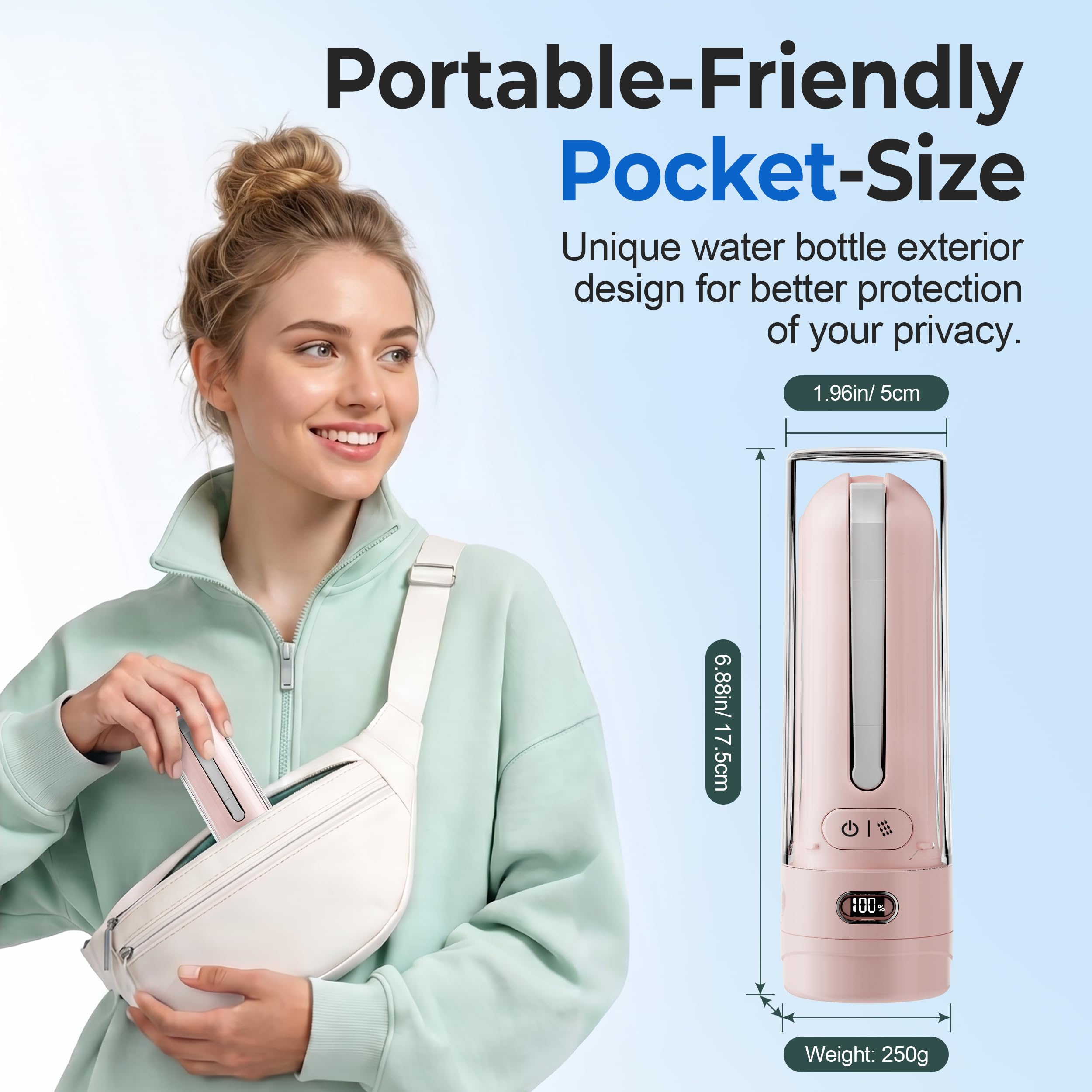 Electric Portable Bidet – Rechargeable Travel Bidet for Women Postpartum Care & Personal Hygiene | with 3 Pressure Modes for Home Travel & Camping (Pink) - 2