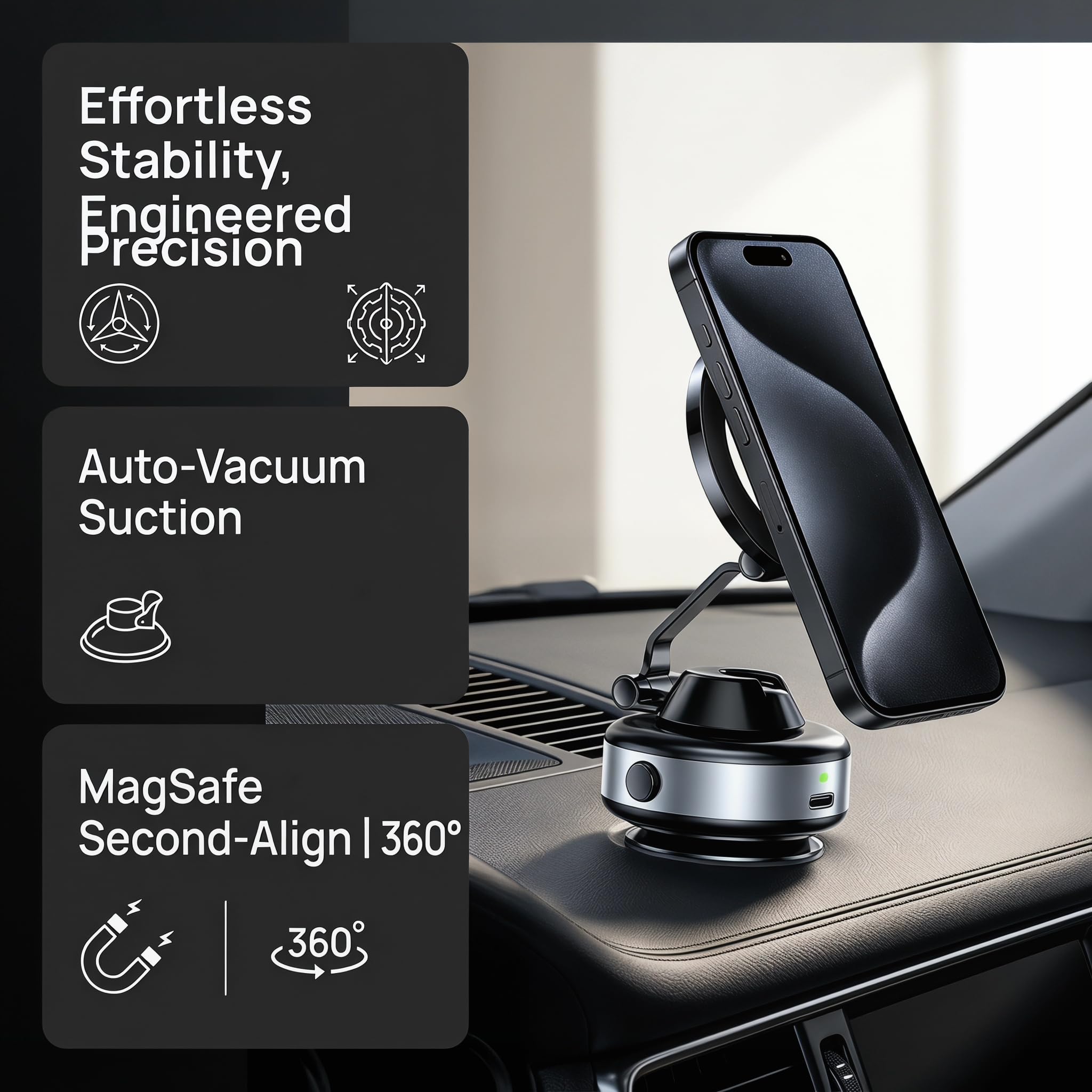 Handy Halterung Elektrisch Mit Vakumm Saugnapf, 360° Drehbarem (2PC-B) | Magnetische Handy Halterung Auto Magnethalterung, Anti Rutsch & Faltba