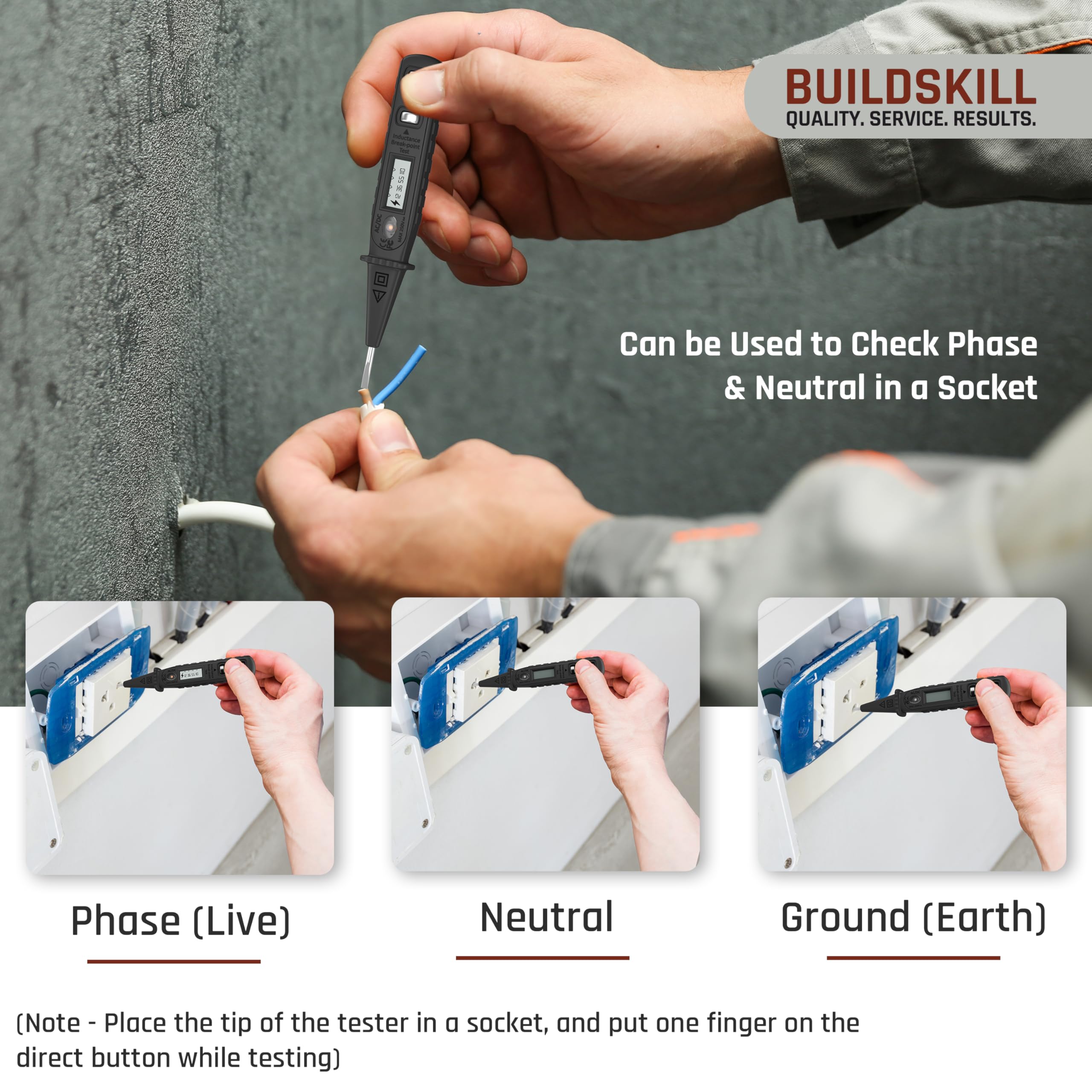 BUILDSKILL Digital Voltage Tester 12V-220V AC/DC | 2-in-1 Line & Electrical Tester Pen for Circuit Check | Induction Voltage Testing | LCD Display | Breakpoint & Live Object Detection 3