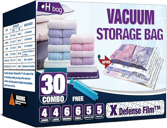 Hibag Vacuum Storage Bags, Space Saver Vacuum Seal Storage Bags 30Pack Sealer Bags