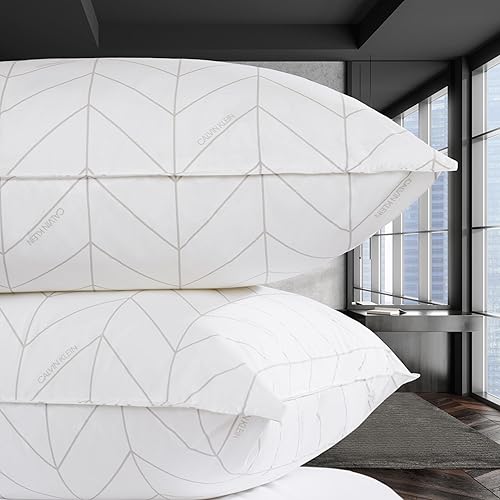 Miniatura 2 de Calvin Klein Juego de 2 almohadas de cama tamaño King con estampado de espiga de 20 x 36 pulgadas para dormir, color blanco, 2 unidades