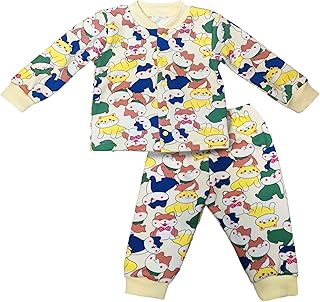 طقم بيجامة قطن مكون من قطعتين سويت شيرت بأكمام طويلة وبنطلون بطبعة قطعة للبنات من بيبي شورا، متعدد الألوان، مقاس 6 إلى 12 شهرًا