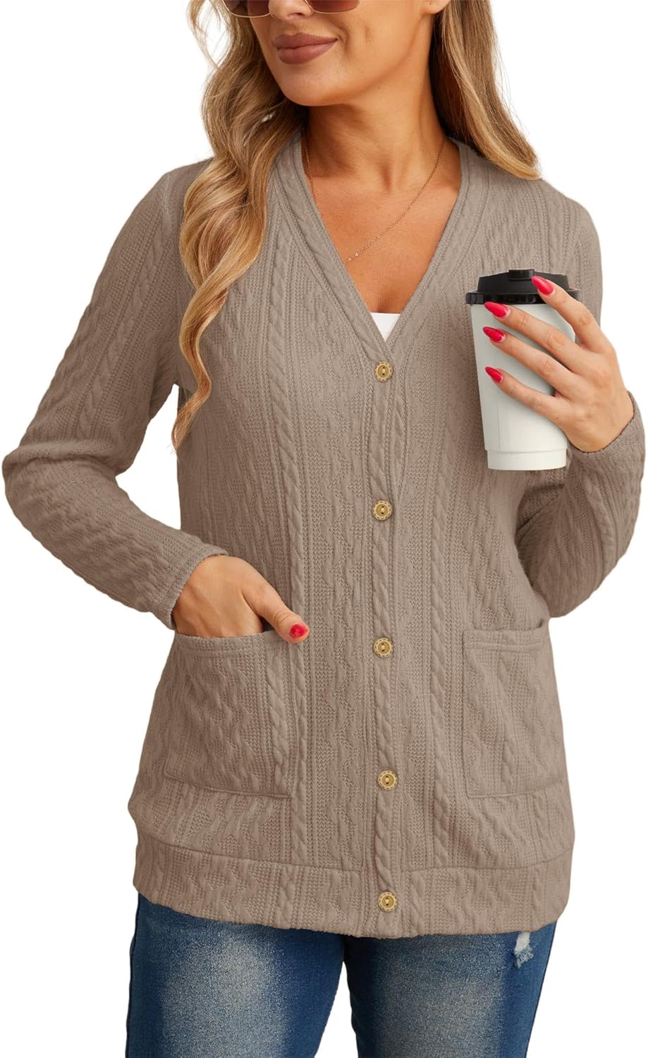 GRECERELLE Women's Lightweight Cardigan Sweater Casual Long Sleeve Knit Cardigan Open Front Outwear Jacket with Pockets - Image 5