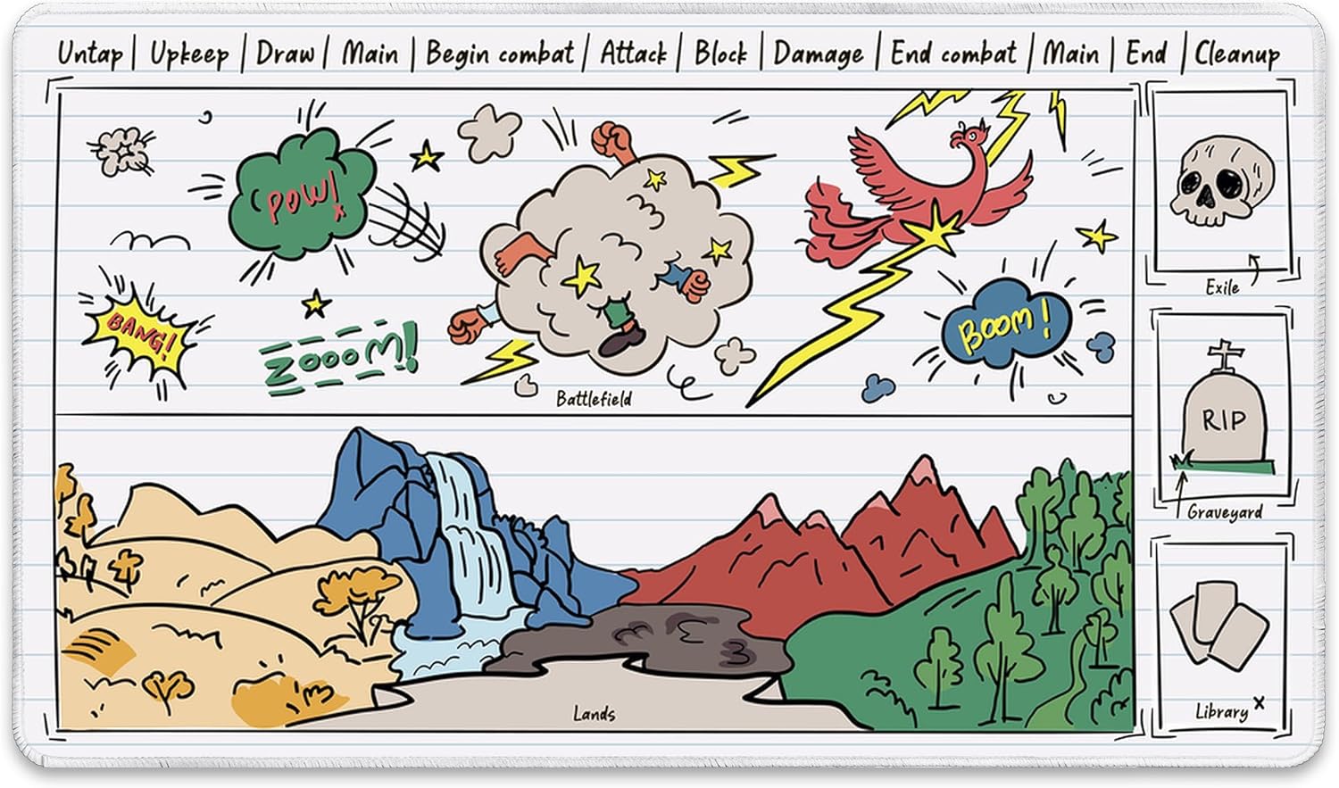 Sketchy Notebook, Library Bottom (Stitched) - MTG Playmat with Zones - Compatible with Magic The Gathering Playmat - Play MTG, YuGiOh, TCG - Original Play Mat Art Designs & Accessories